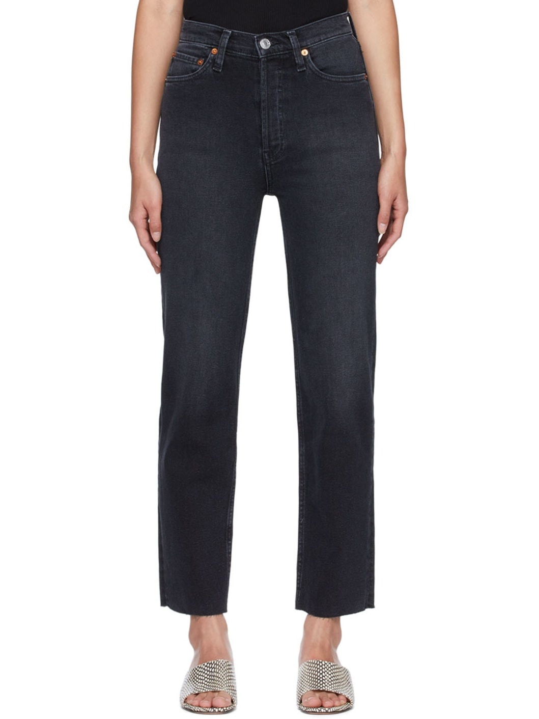 Black 70's Stove Pipe Jeans - 1