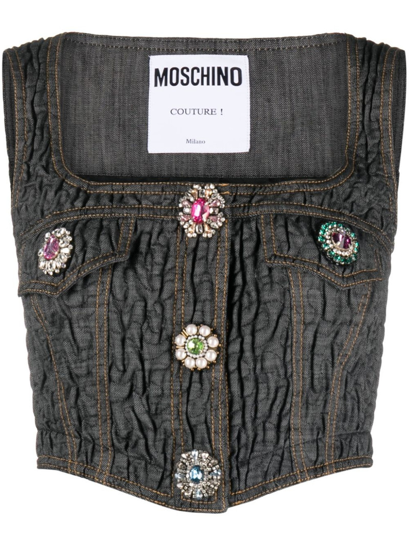 brooch-embellished denim bustier 1