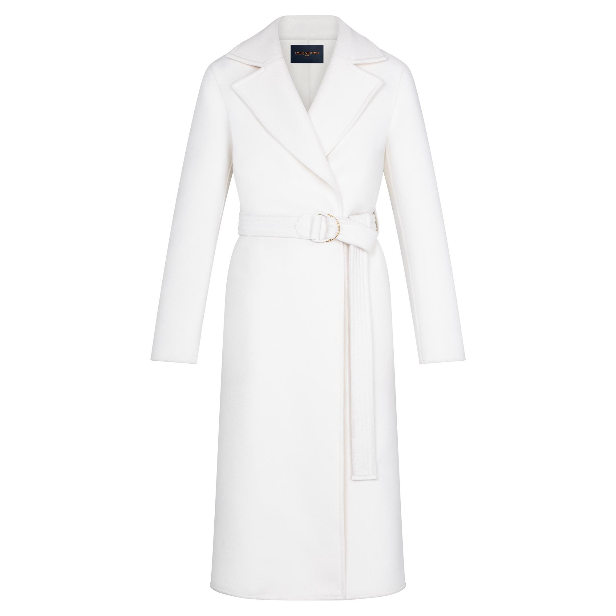 Belted White Wrap Coat In Wool, Cashmere And Angora - 1