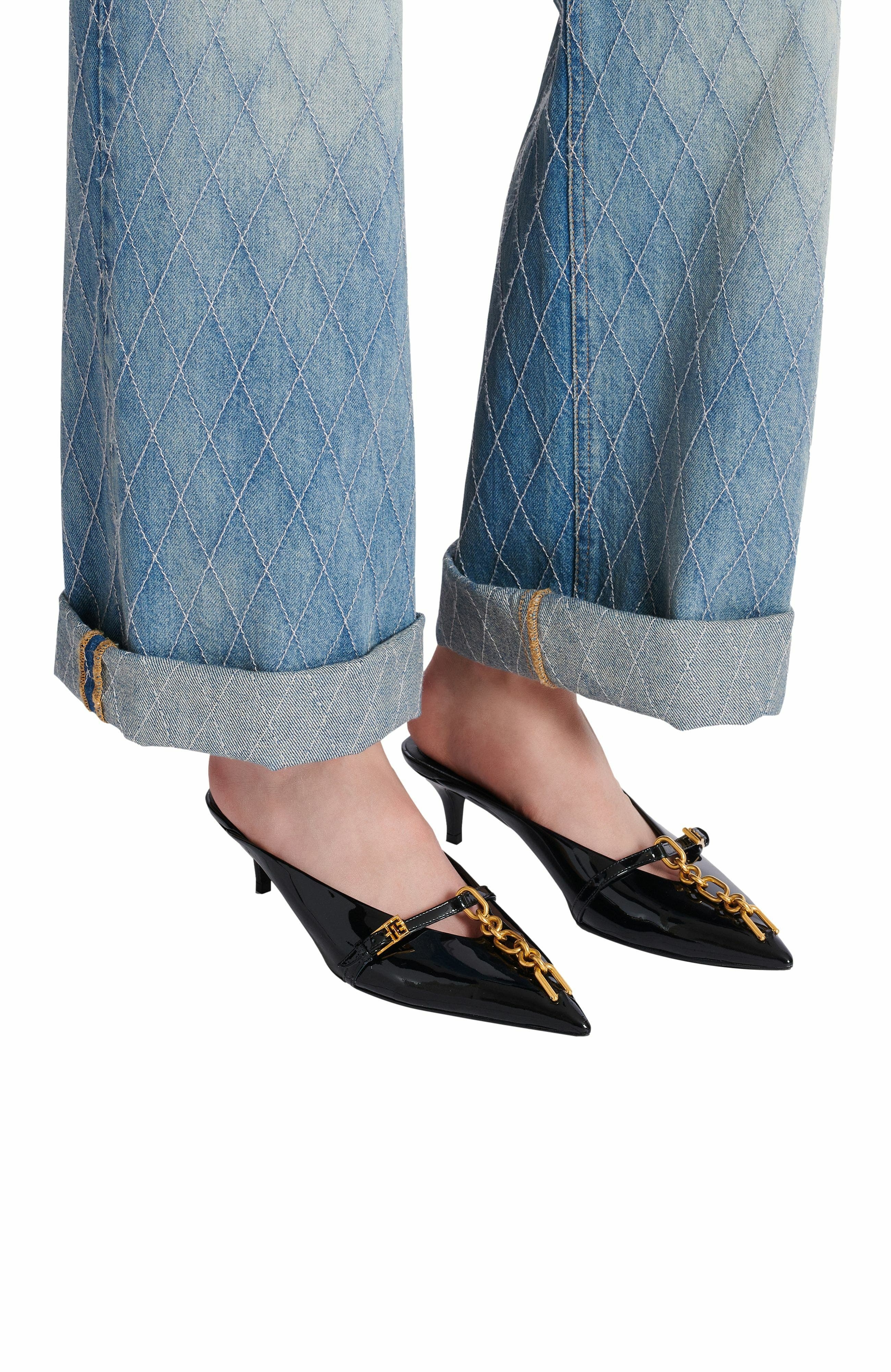 Balmain Sync patent leather mules with pointed toe in Black at Nordstrom - 2