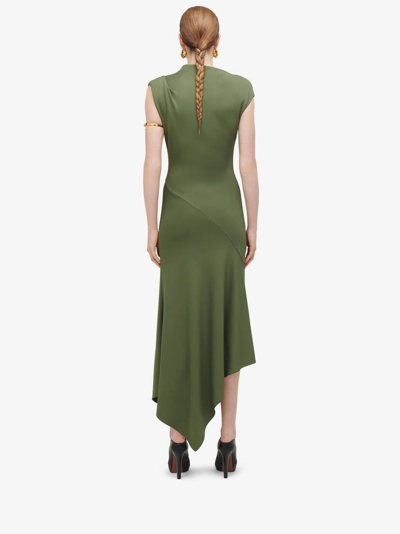 Women's Asymmetric Midi Dress in Khaki - 4