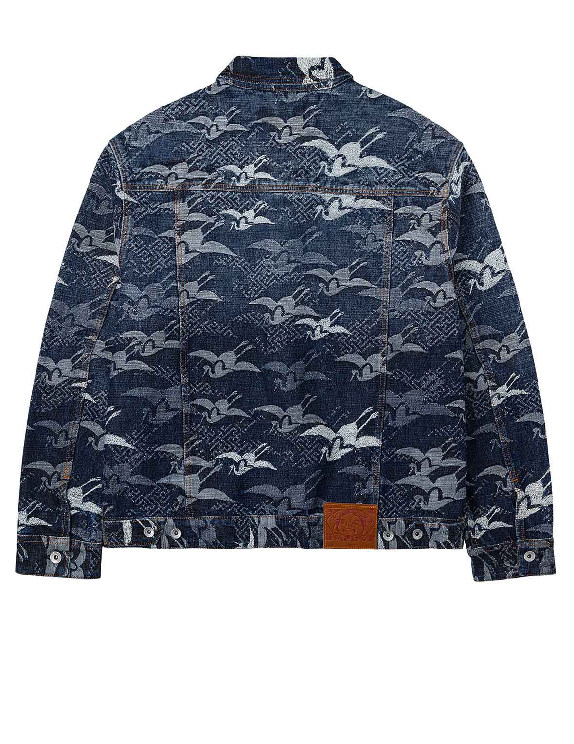 Allover Seagull Cranes Jacquard Loose Fit Denim Jacket - 2
