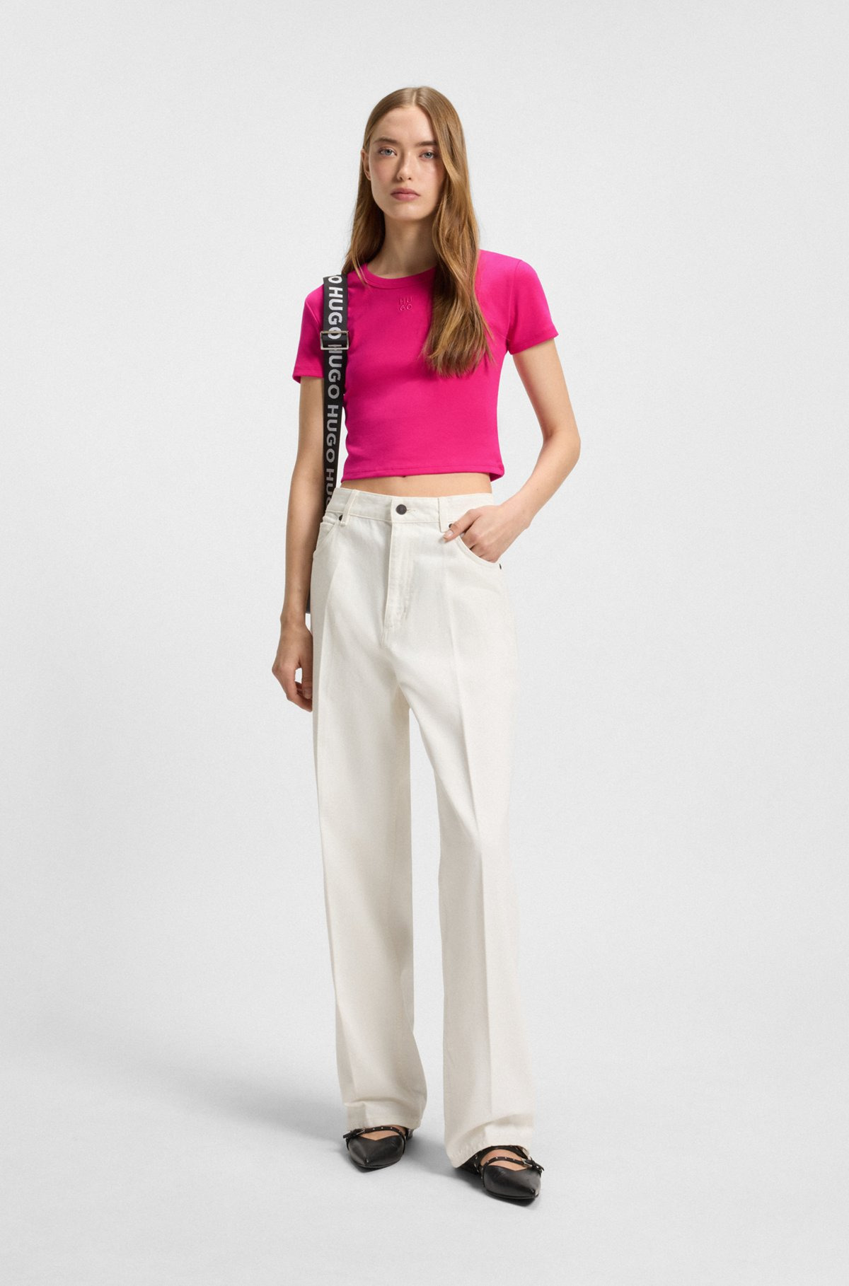 CROPPED SLIM-FIT T-SHIRT WITH STACKED LOGO - 3
