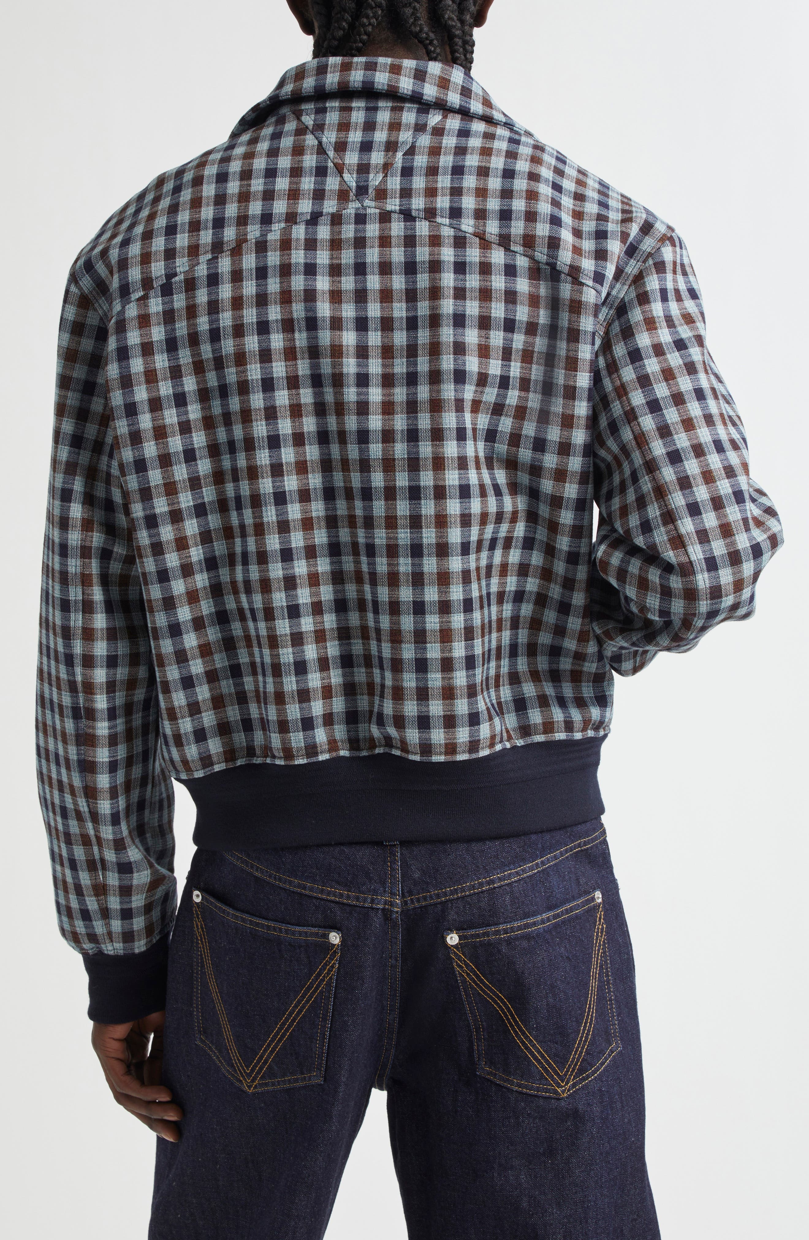 Bottega Veneta Gingham Check Blouson Jacket in Navy/Lake/Maroon at Nordstrom - 3