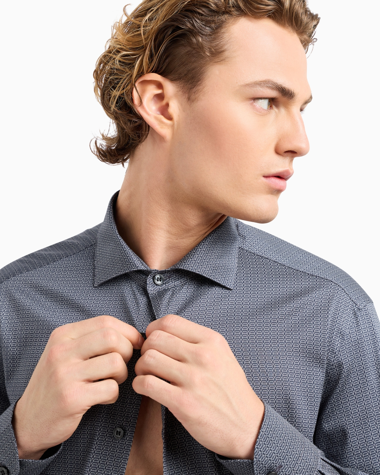 Printed-pattern stretch cotton shirt - 5