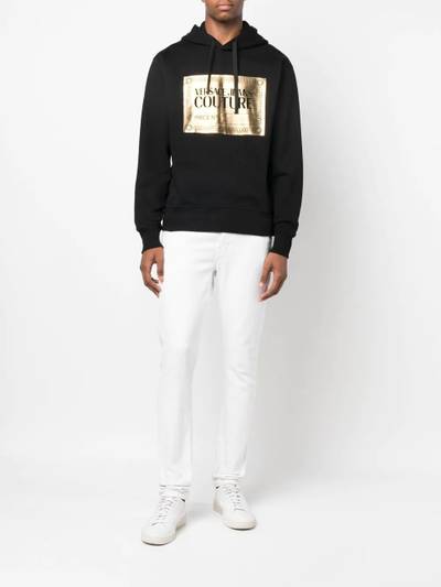 VERSACE JEANS COUTURE metallic logo-print cotton hoodie outlook