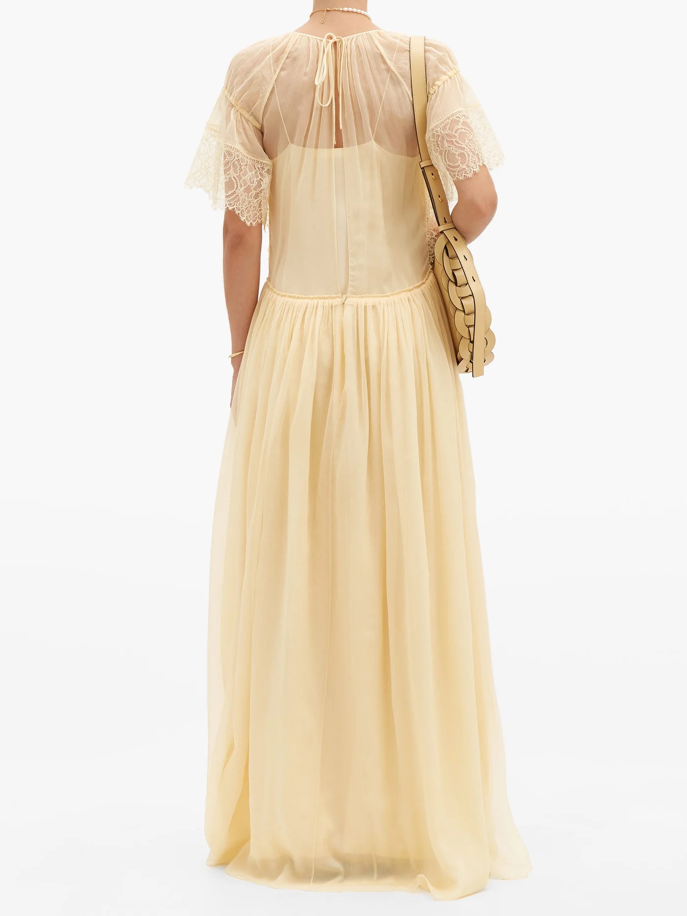 Lace-sleeve silk maxi dress - 5