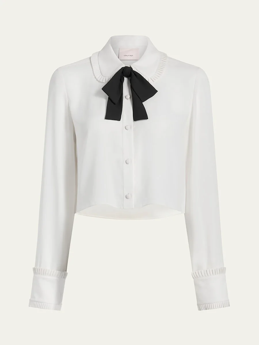 Zaida Neck-Tie Cropped Button-Front Shirt - 1