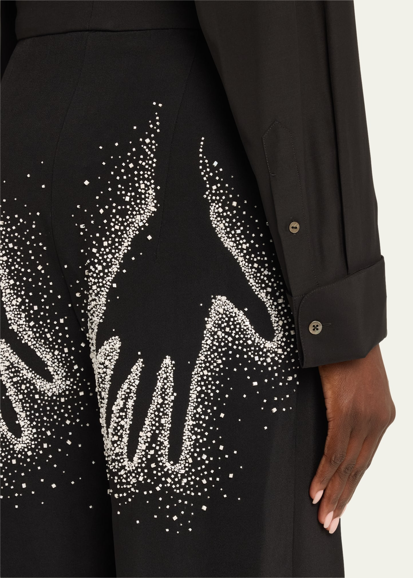 Hand Print Beaded Wide Leg Trousers - 5