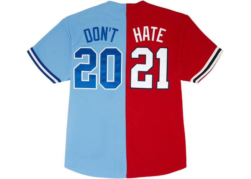 Supreme Supreme Don't Hate Baseball Jersey Red outlook
