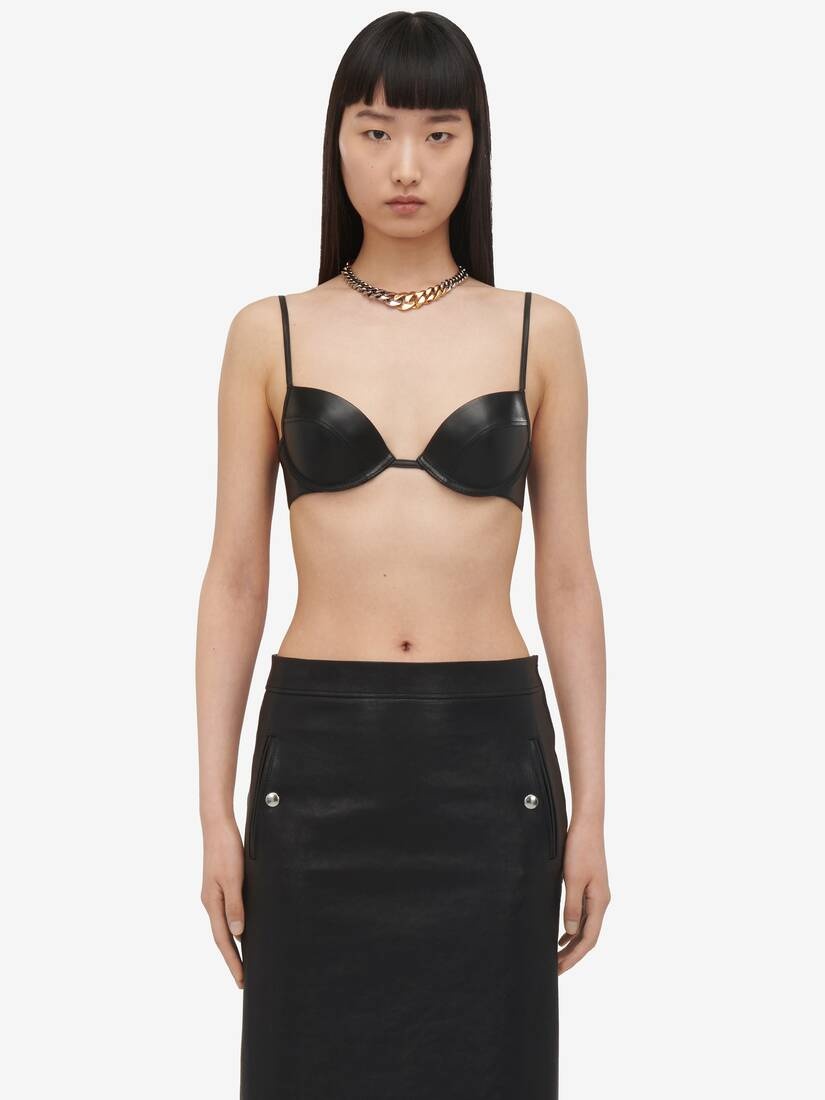 Women's Leather Bra in Black - 1