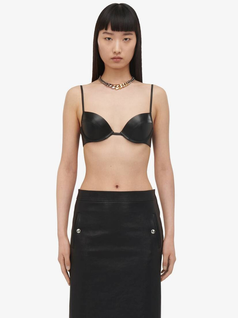 Women's Leather Bra in Black 1