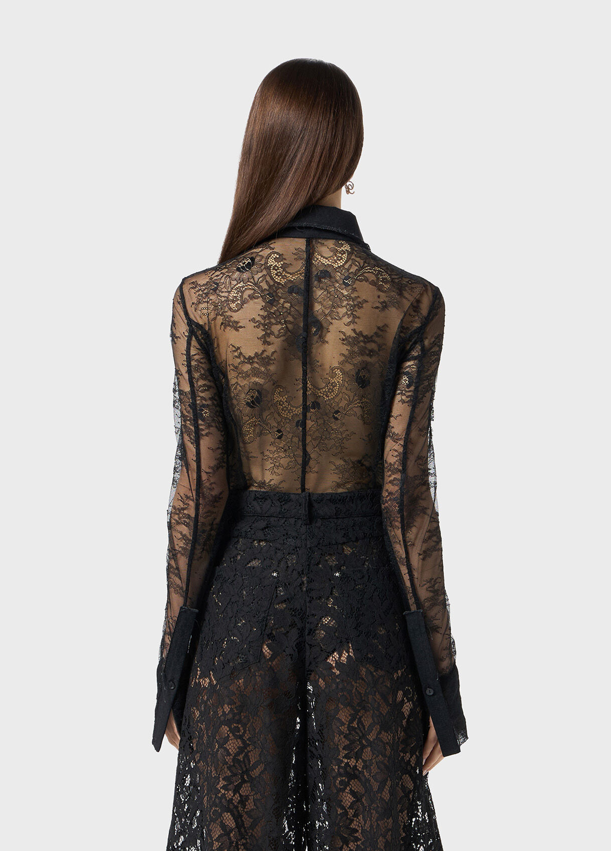 VALENCIENNES LACE BODY-SHIRT WITH DENIM INSERTS - 3