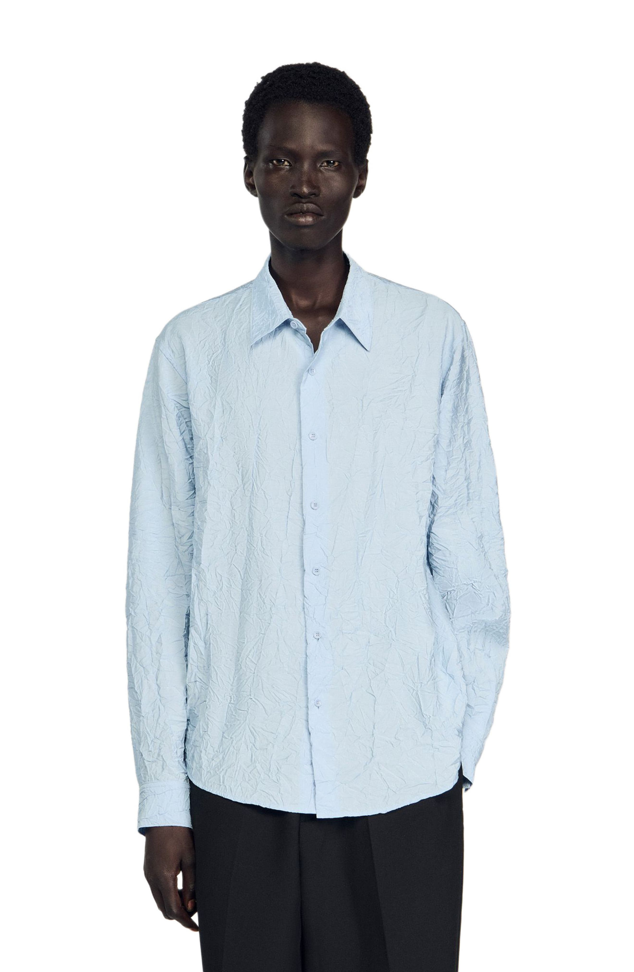 SANDRO Crinkled effect shirt in Sky Blue at Nordstrom - 3