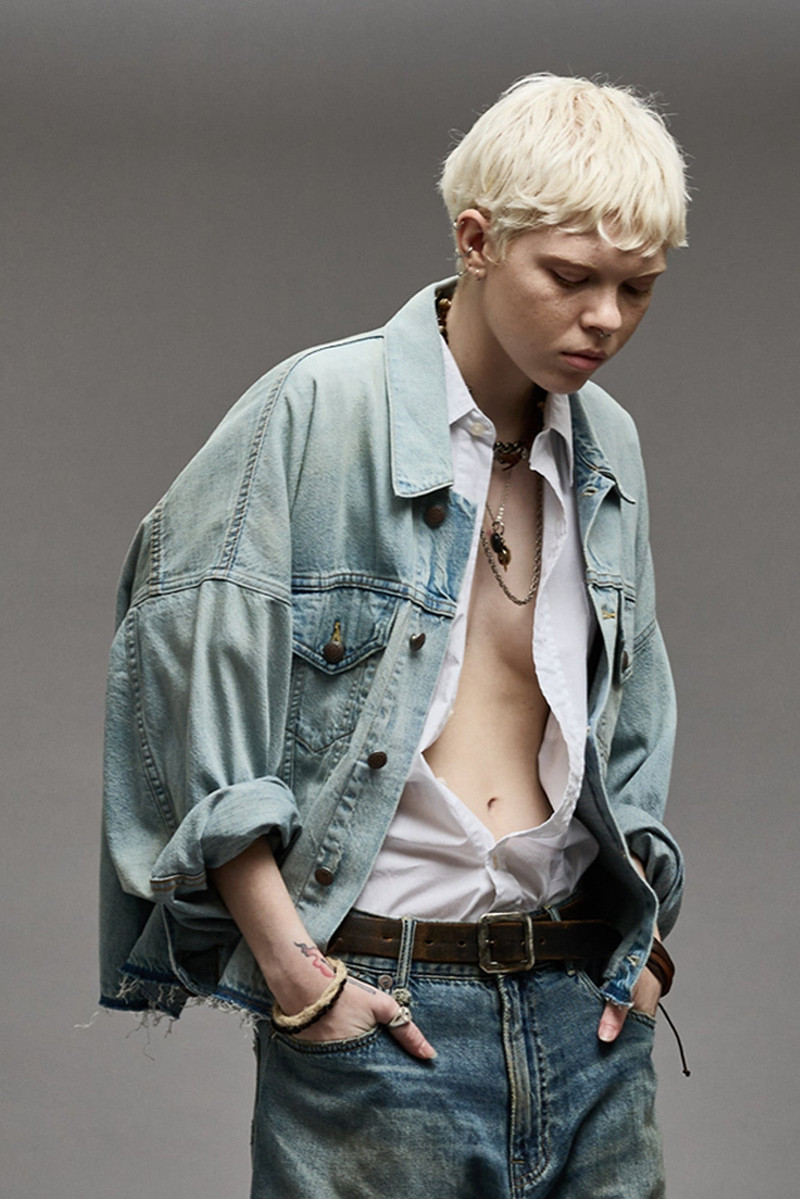 R13 OVERSIZED CUT-OFF TRUCKER JACKET - LENNON BLUE outlook