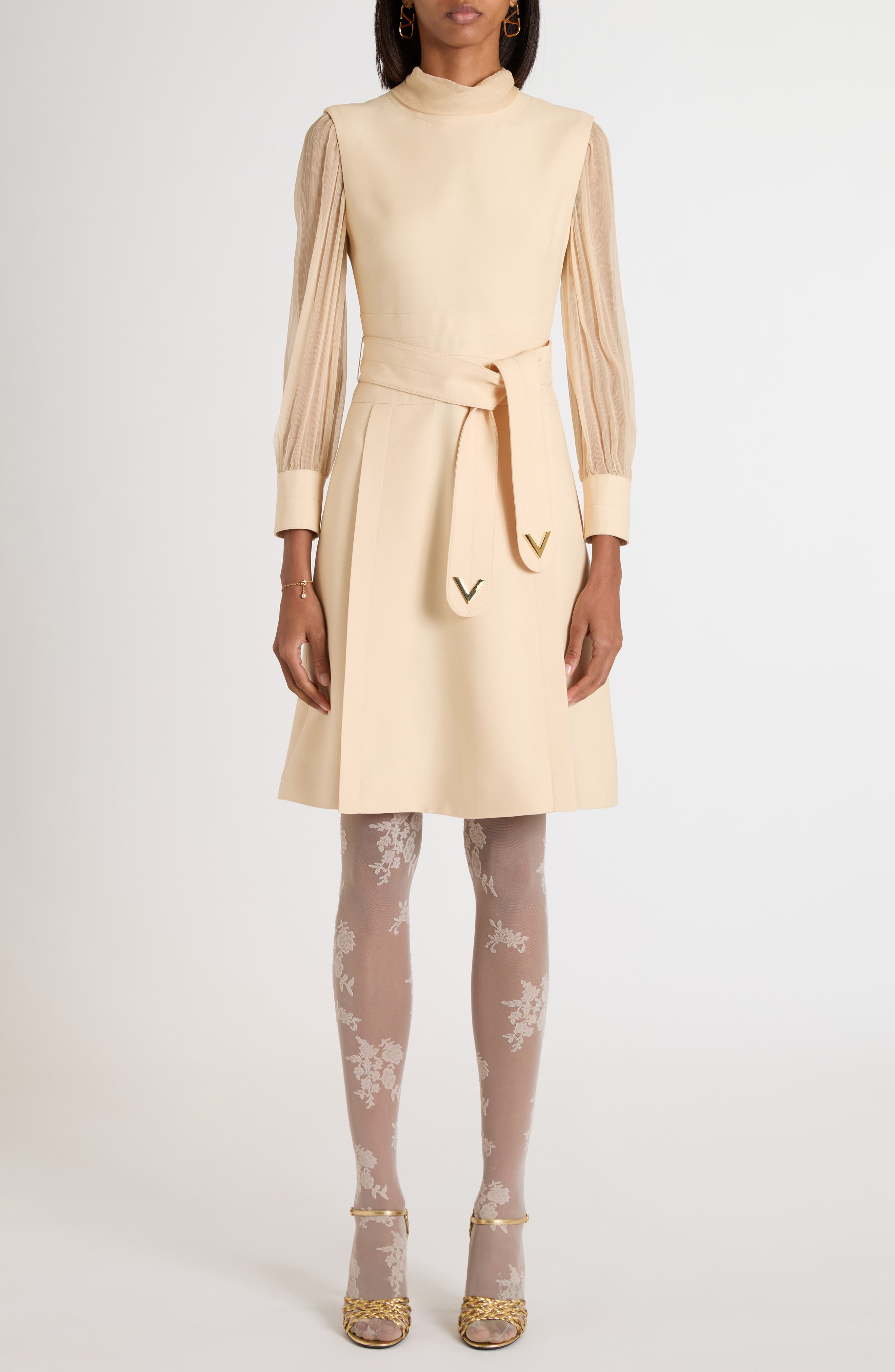 Valentino Garavani V-Detail Crepe Couture Dress in Nude at Nordstrom - 1