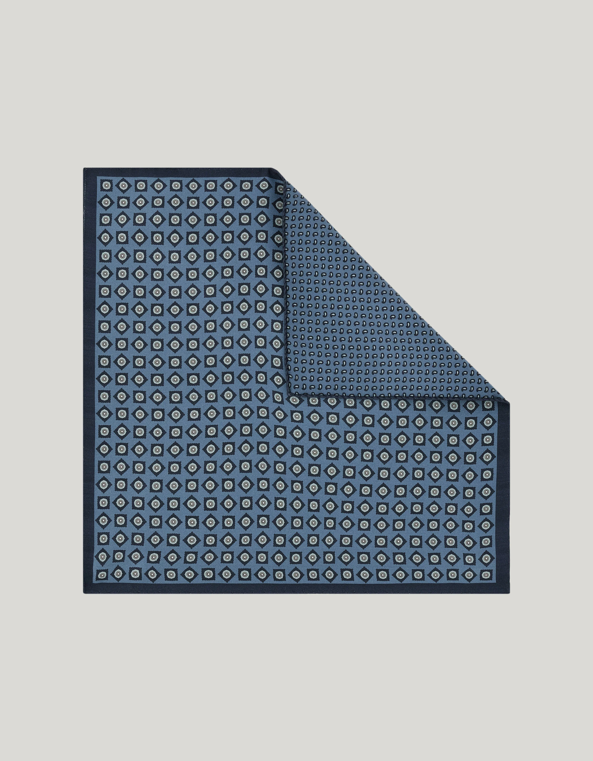 BLUE SILK DOUBLE PRINT POCKET SQUARE - 1