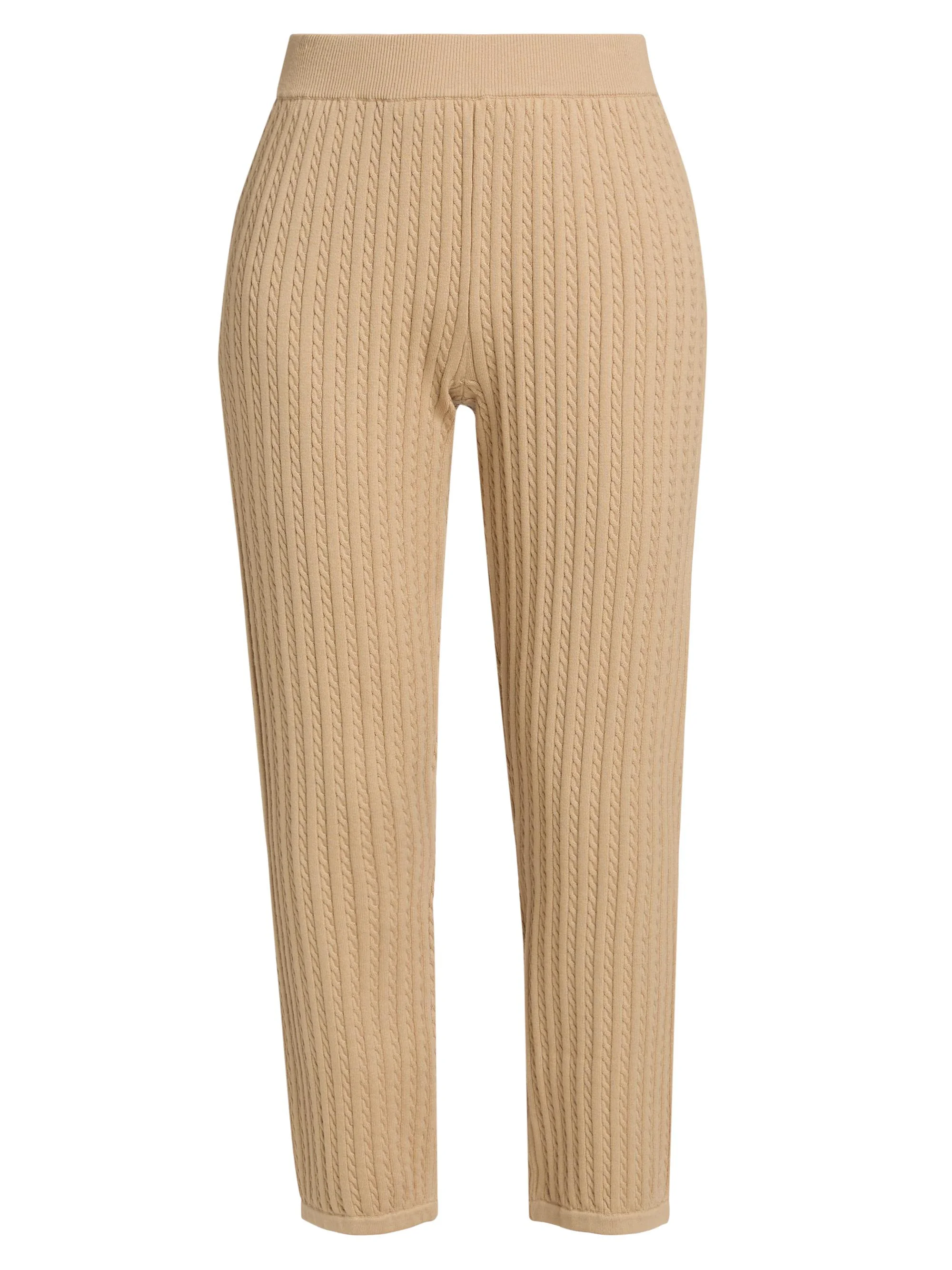 Women's Cable-Knit Cotton-Cashmere Crop Joggers - Light Camel - 1
