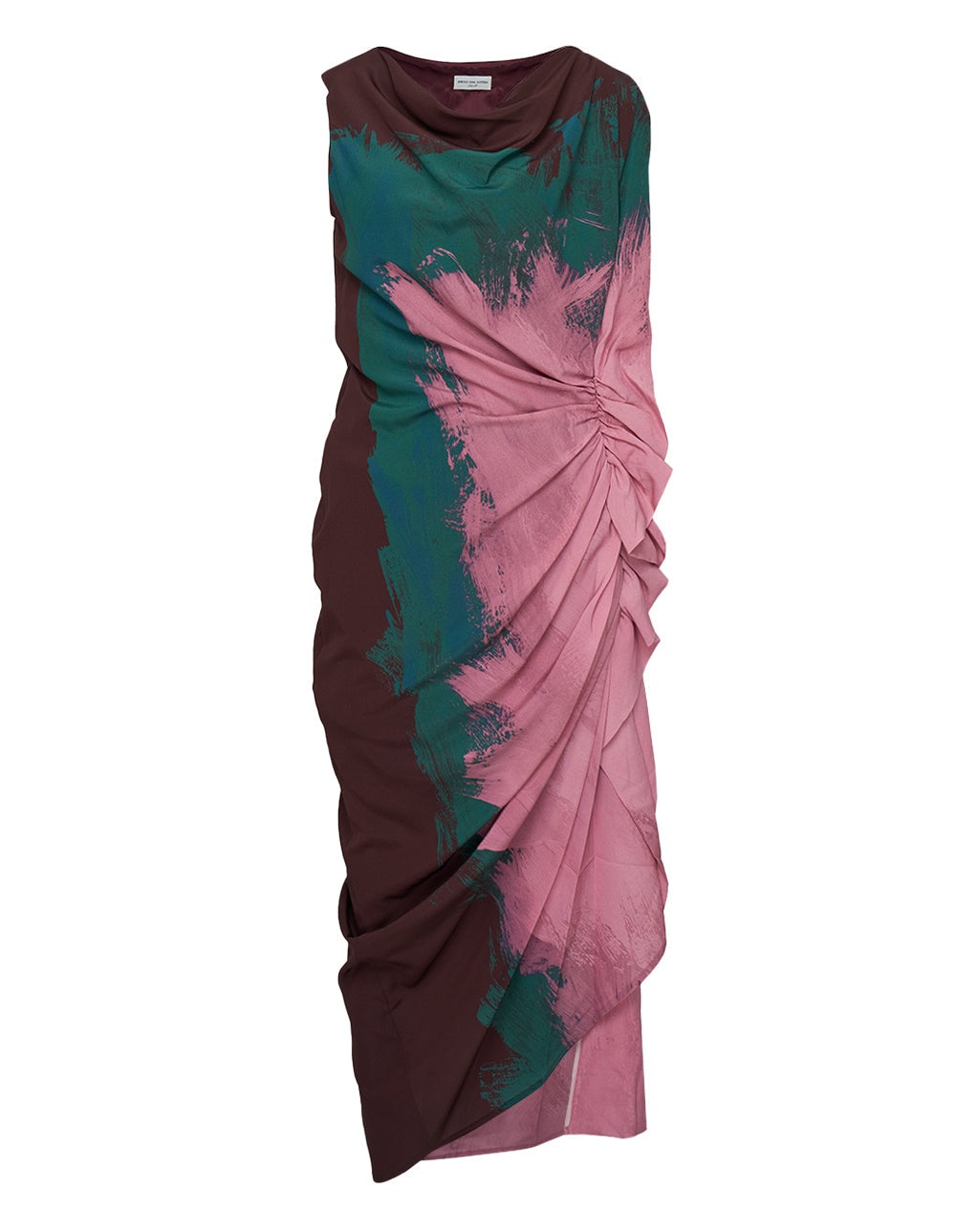 Side Drapes Silk Geo Brushstroke Dress - 1