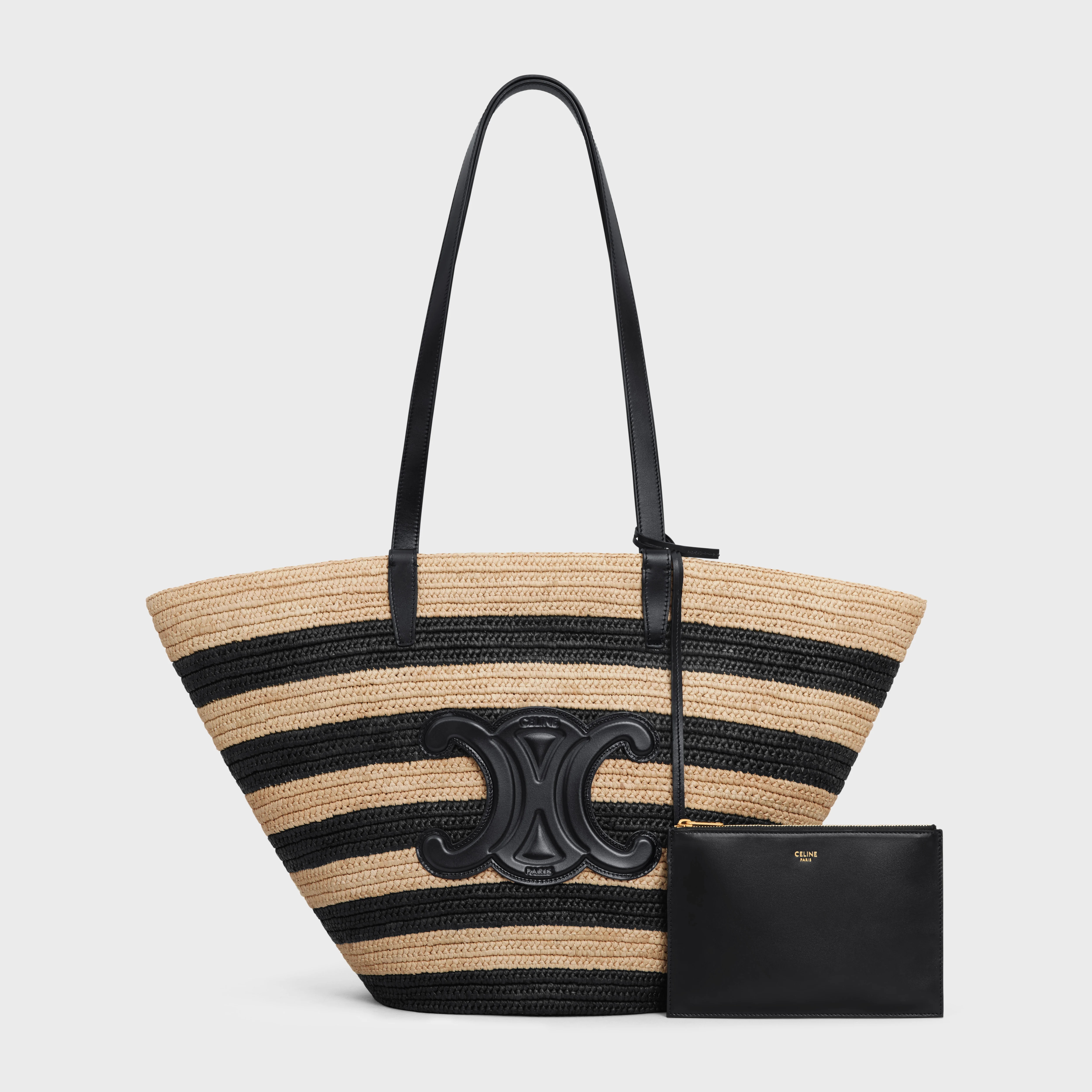 STRIPED COUFFIN Celine Classic Panier in RAFFIA AND CALFSKIN - 6