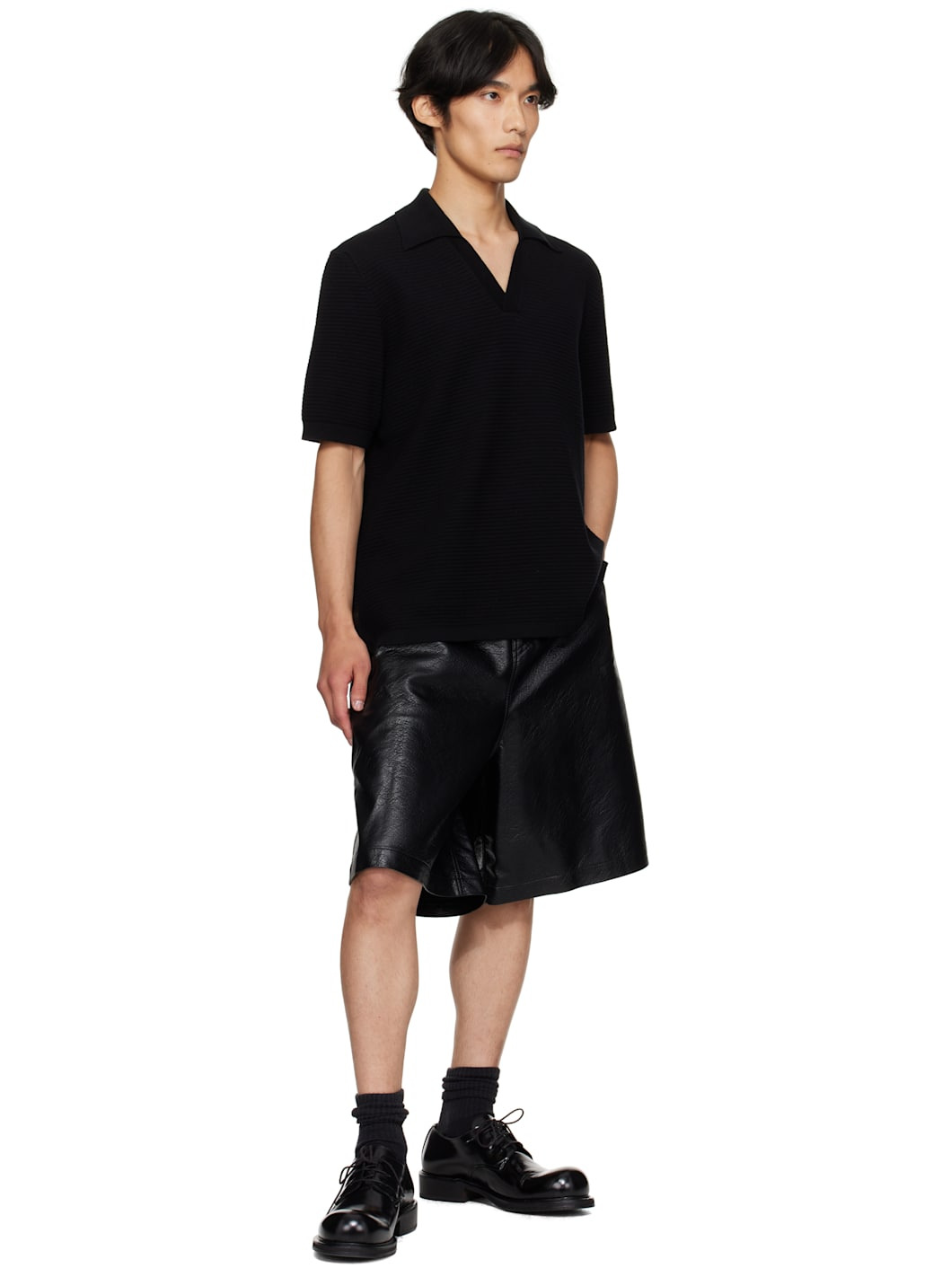 Black Bermuda Faux-Leather Shorts - 4