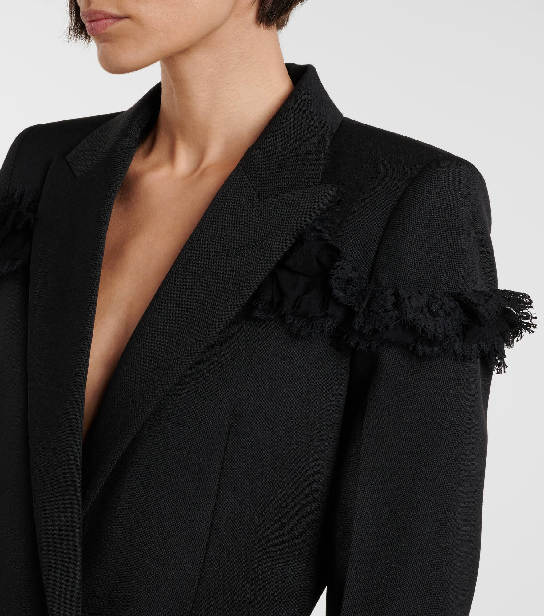 Lace-trimmed wool blazer - 4