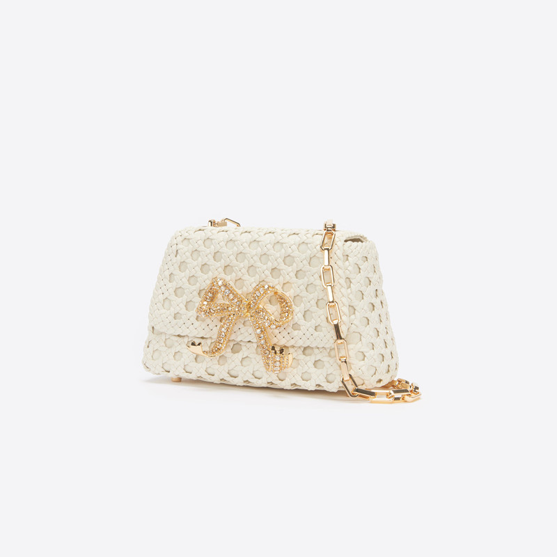 self-portrait Cream Woven Leather Bag outlook