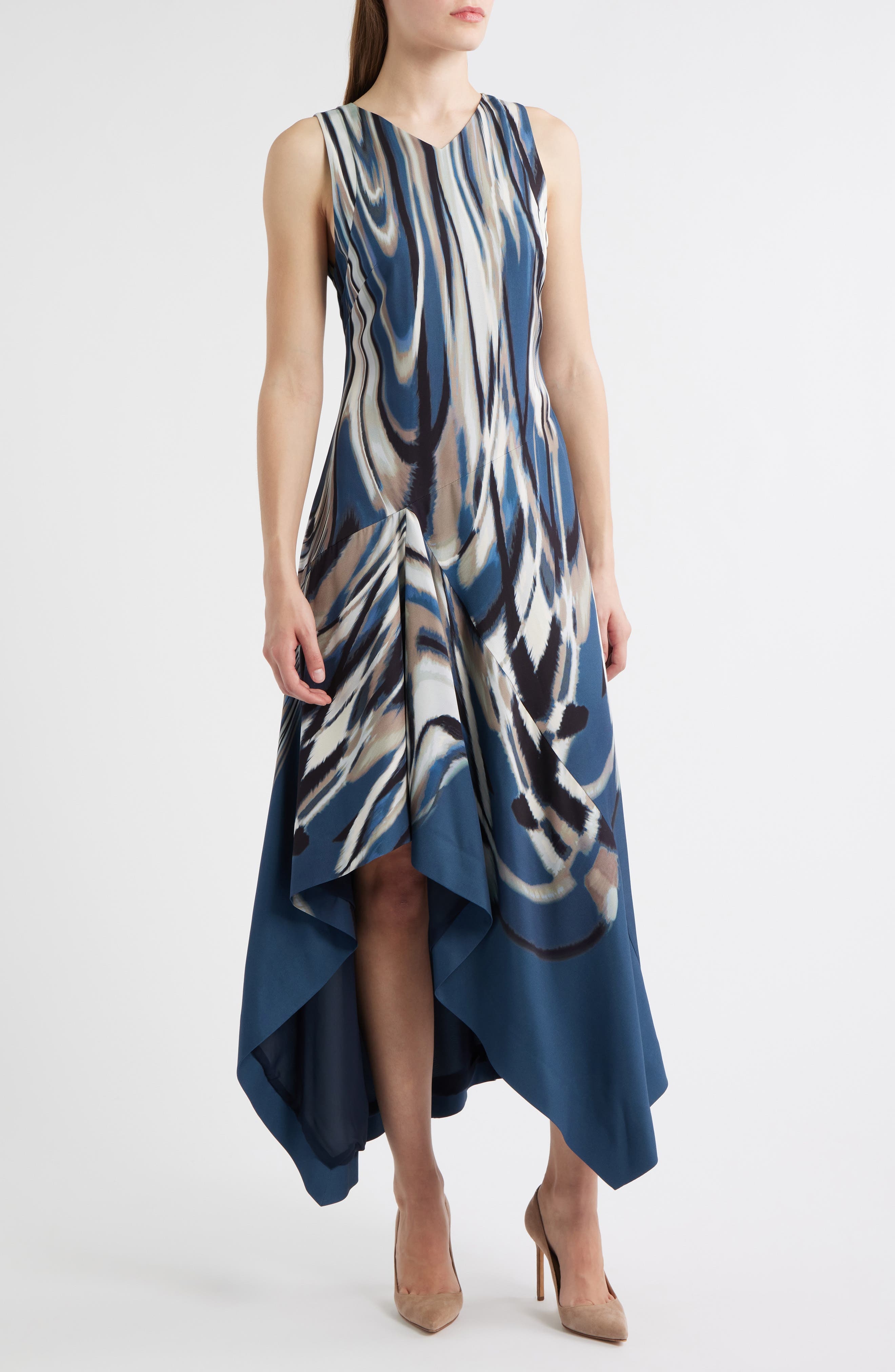 BOSS Donaria Shark Bite Hem Dress in Blue Jay Swirl at Nordstrom - 1