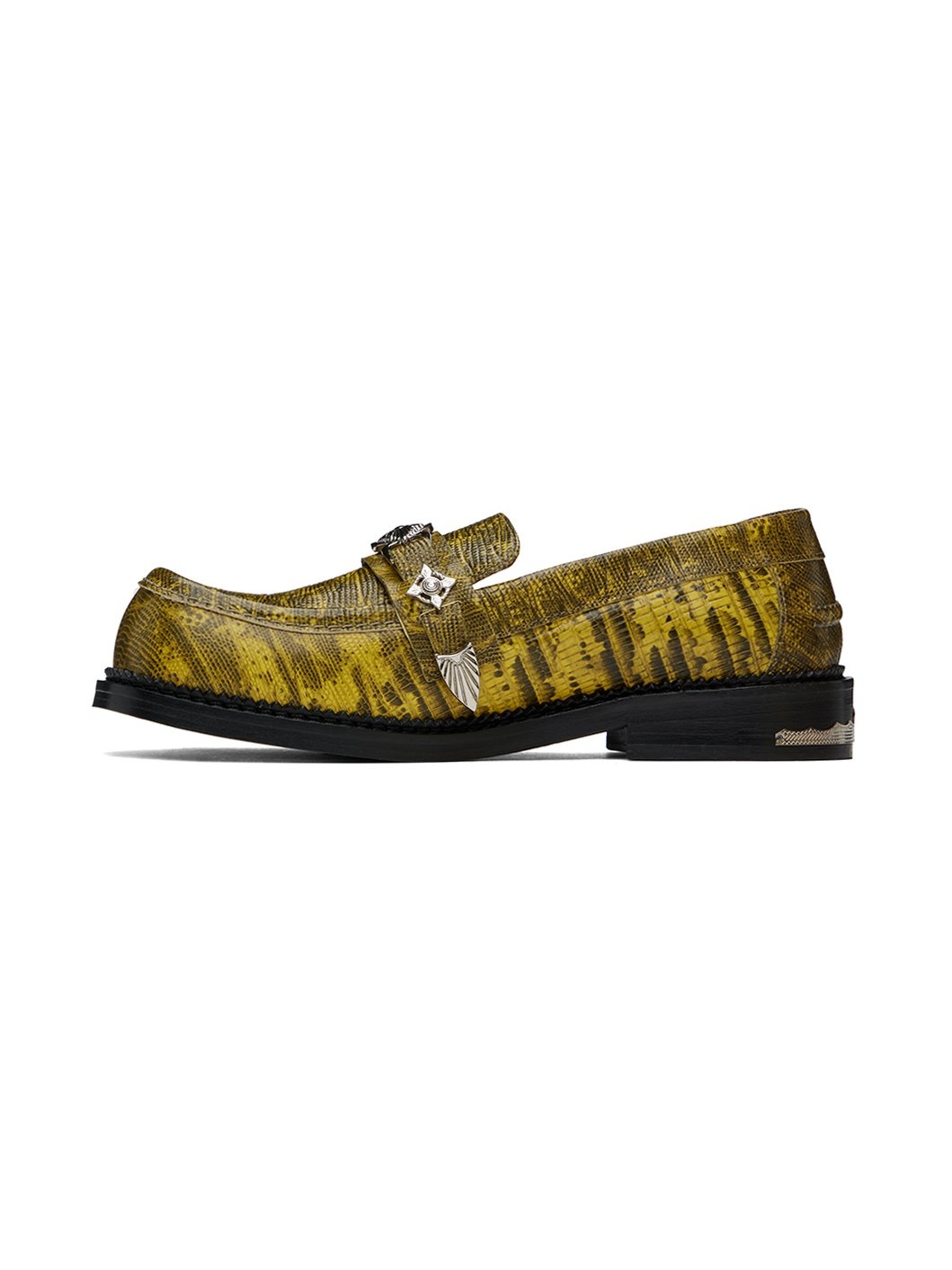 Yellow Croc-Embossed Loafers - 3