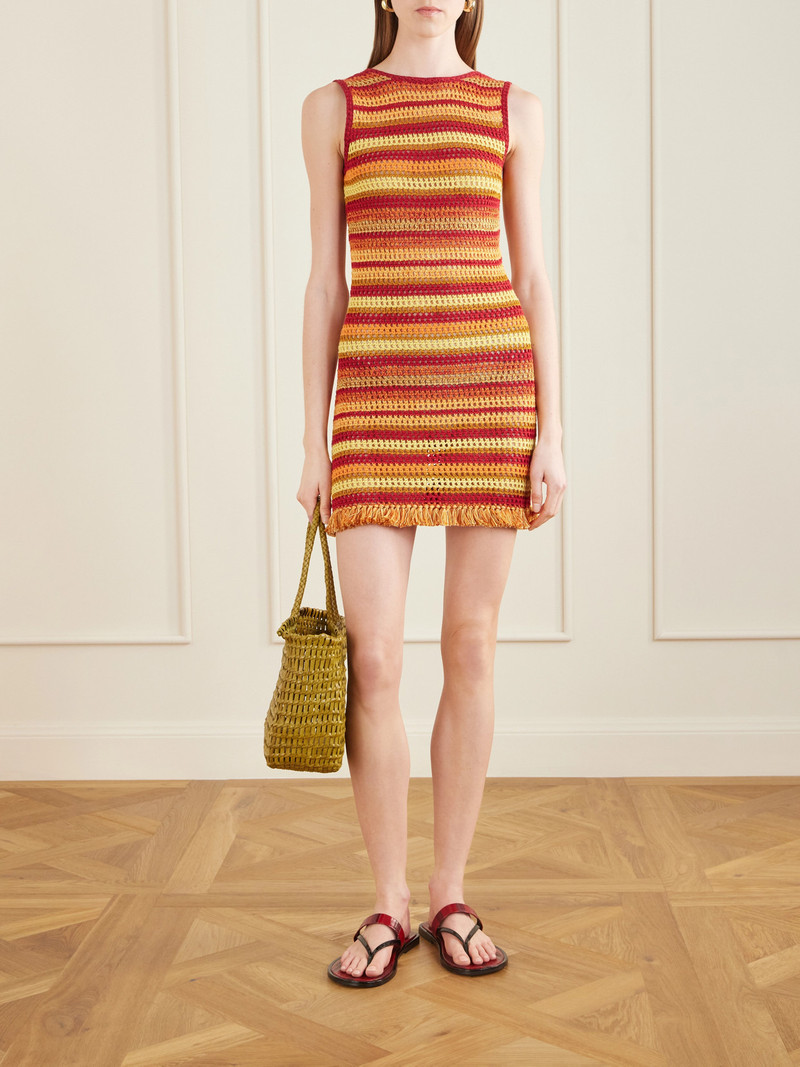 ESCVDO Nevado Fringed Striped Crocheted Cotton Mini Dress outlook