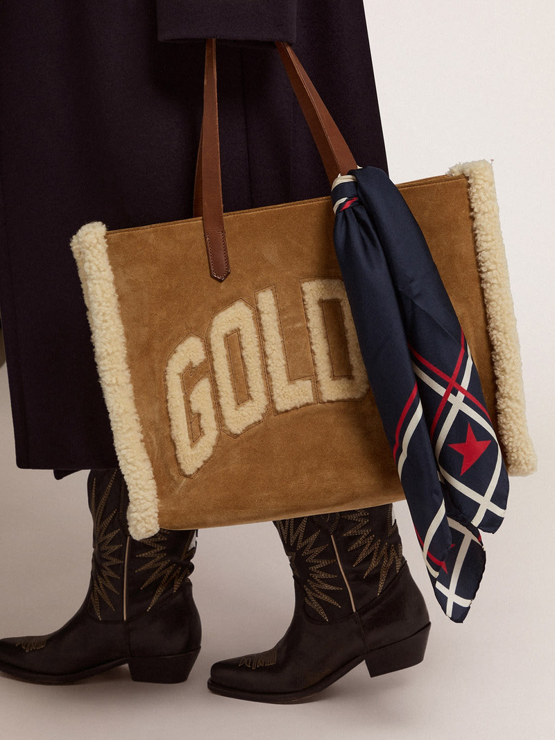 Golden Goose East-West California Bag in suede leather with shearling outlook