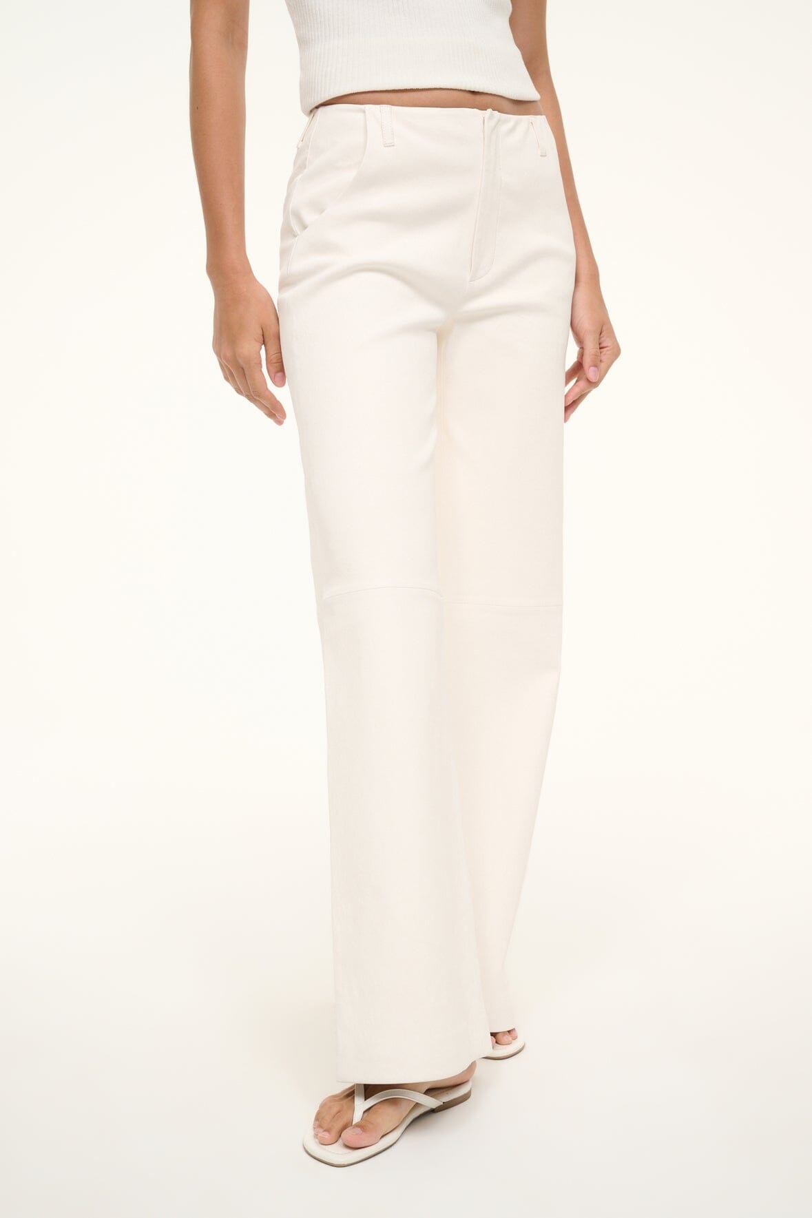 STAUD ALINE LEATHER PANTS IVORY - 3