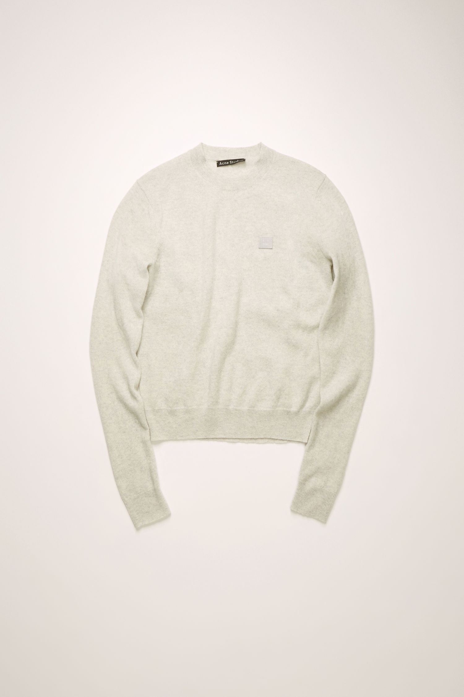 Wool crew neck sweater light grey melange - 1