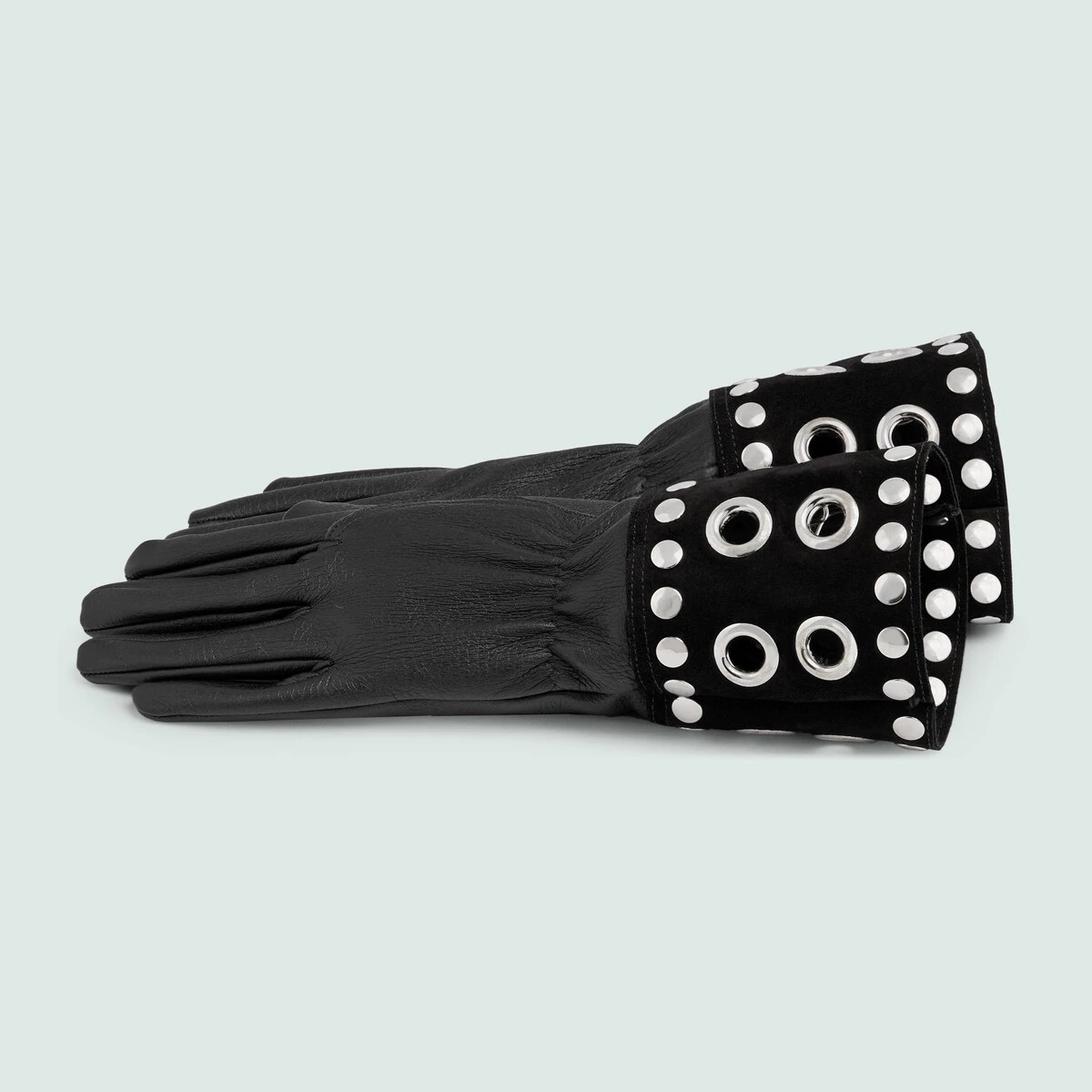 Leather gloves with stud and eyelet - 2