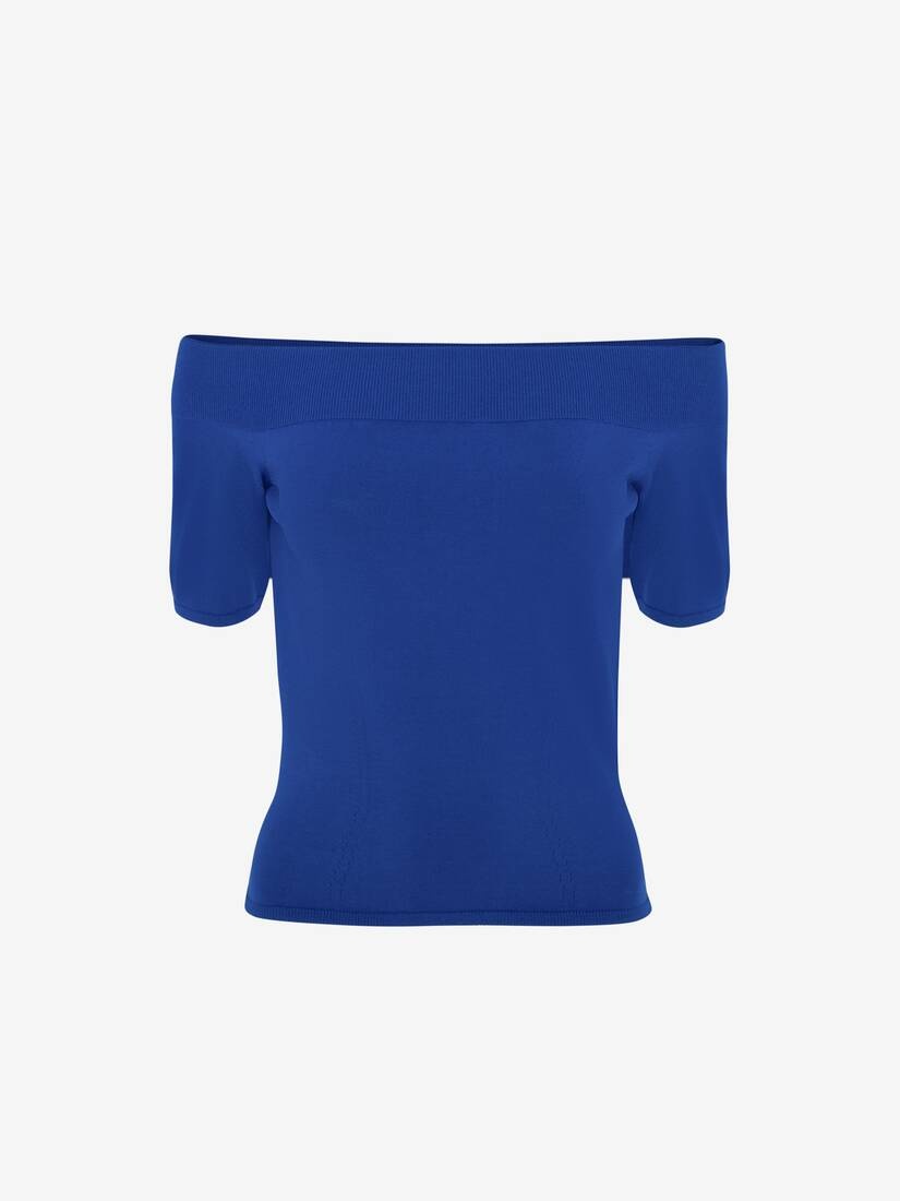 Off-the-shoulder Knit Top in Electric Blue - 1