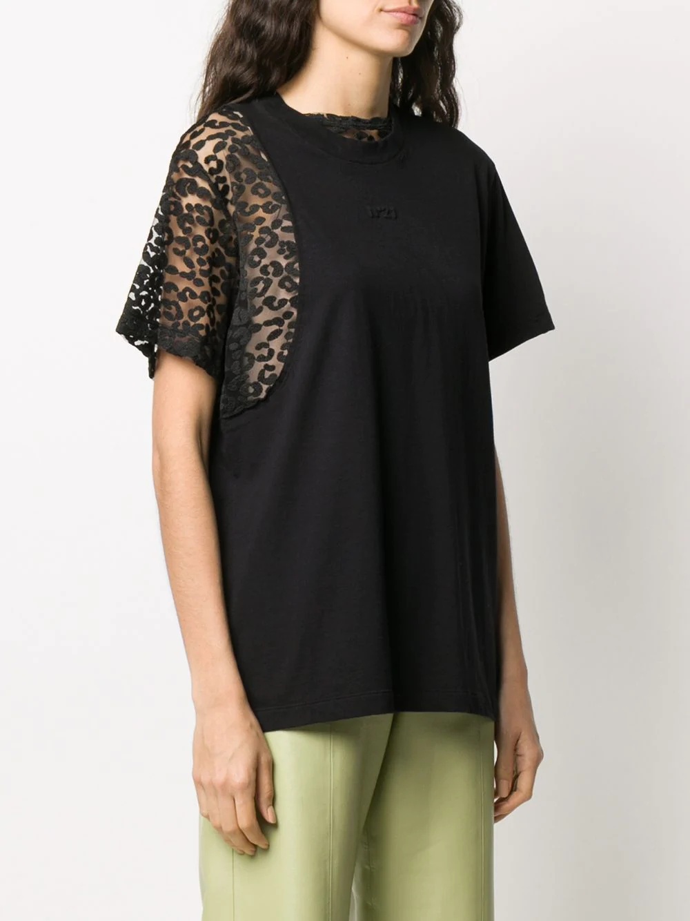 leopard print panel T-shirt - 3