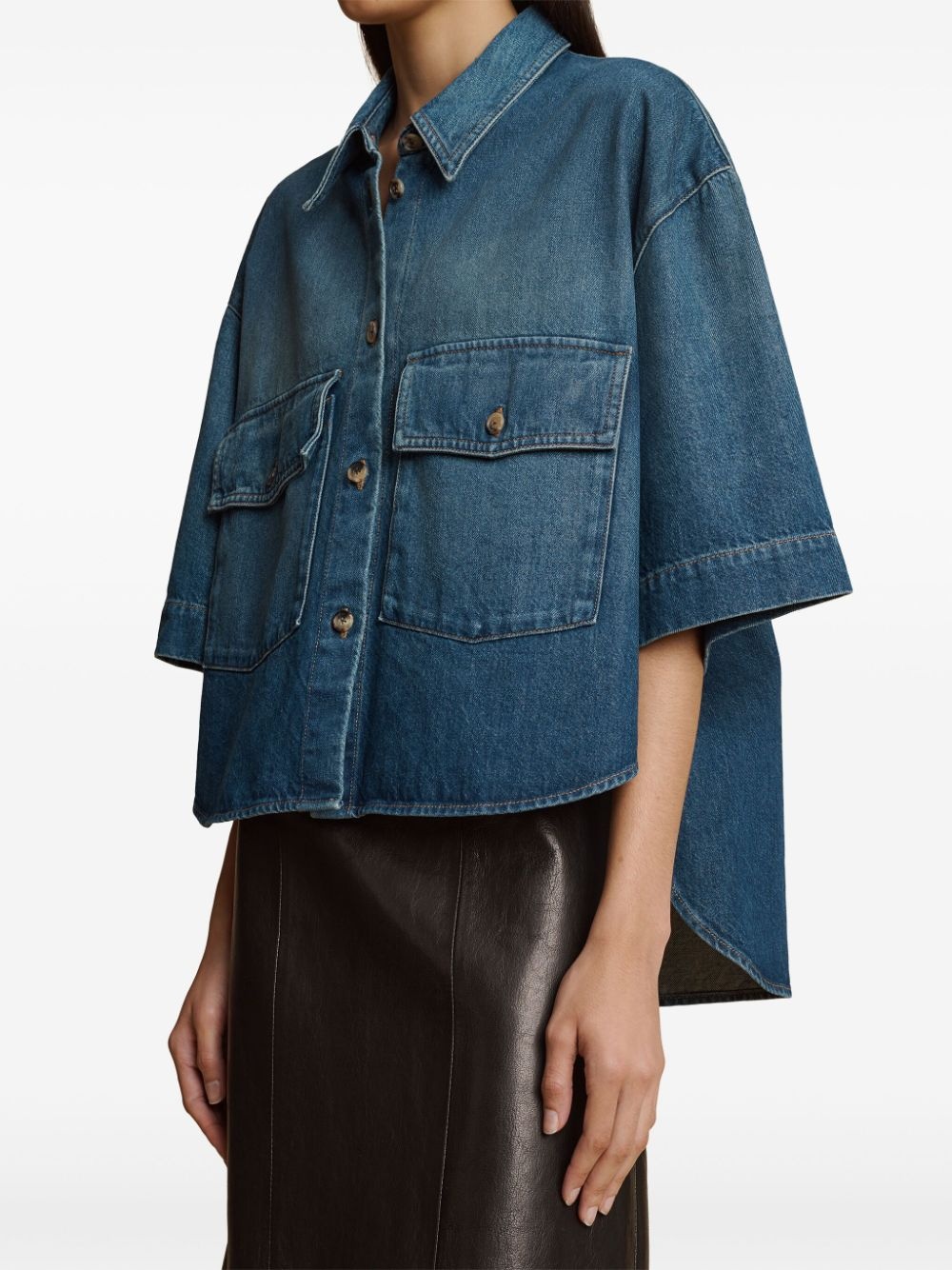 short-sleeved denim shirt - 4