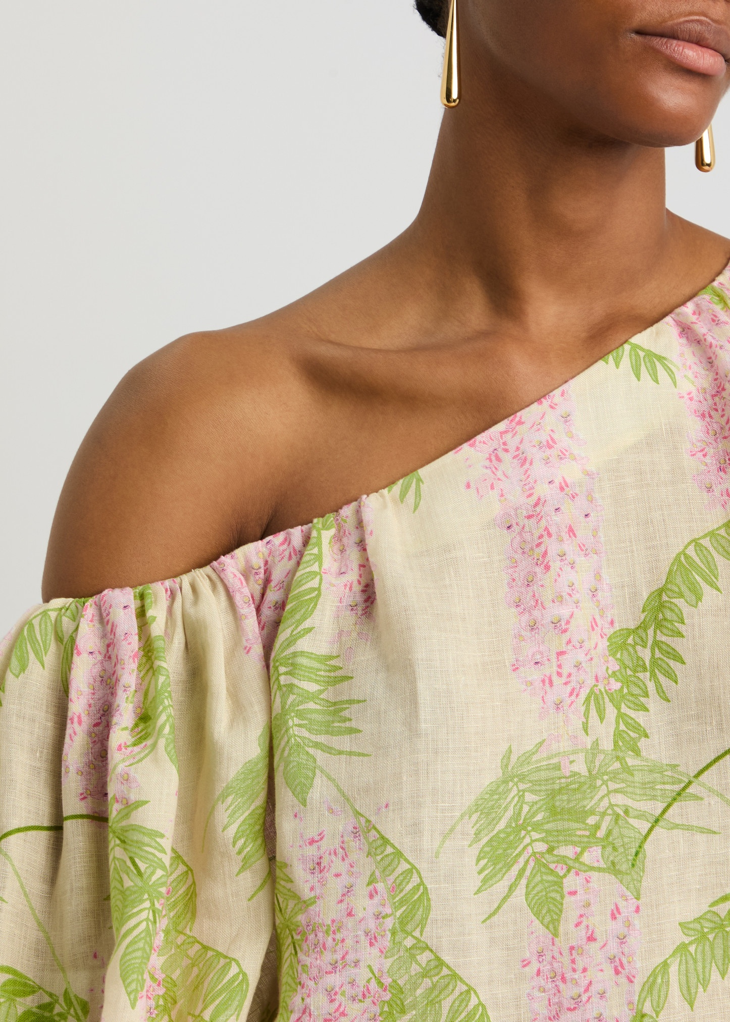 Raquel floral-print one-shoulder linen top - 5