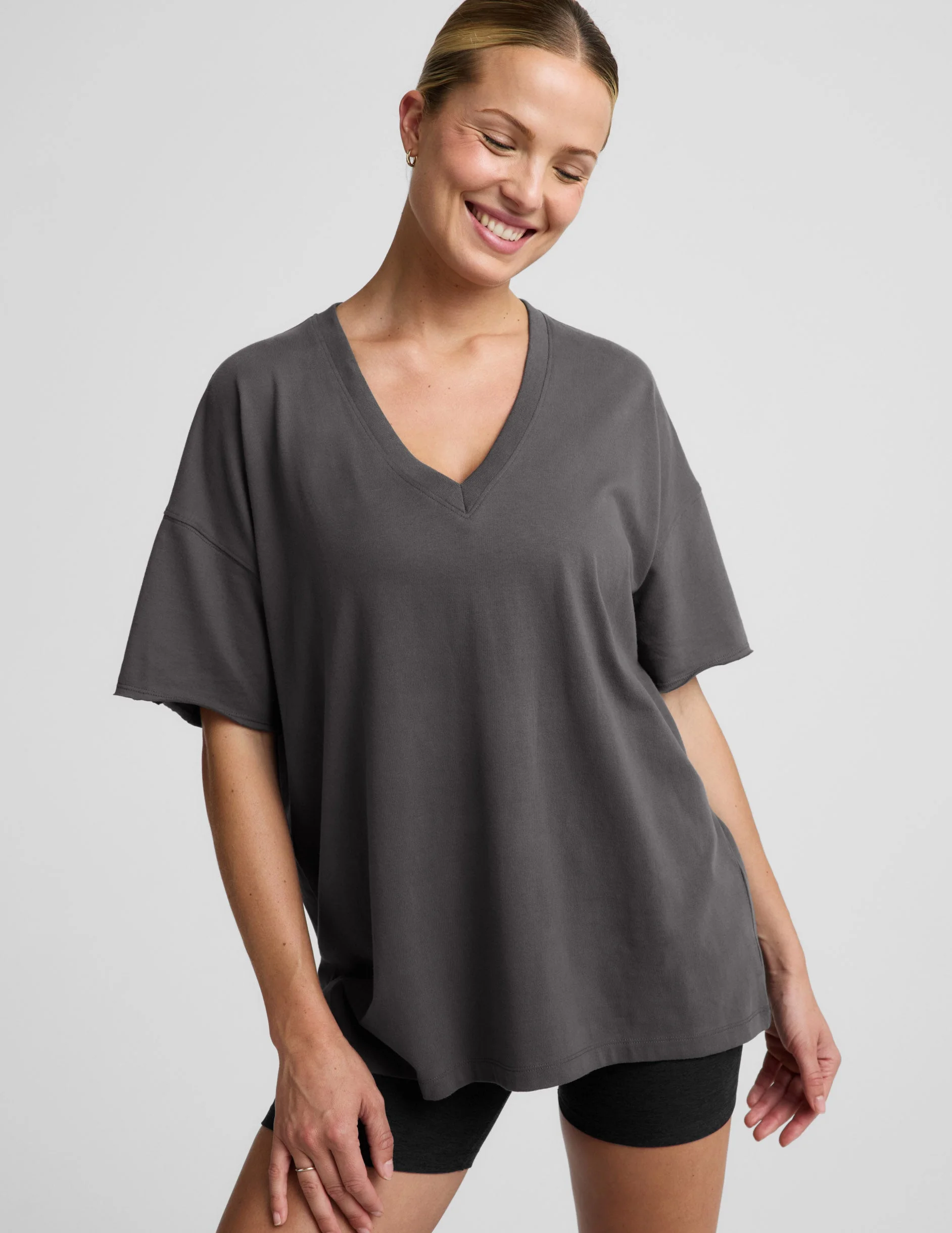 SoftKnit Better Than Ever Oversized V-Neck Cotton Tee - 1