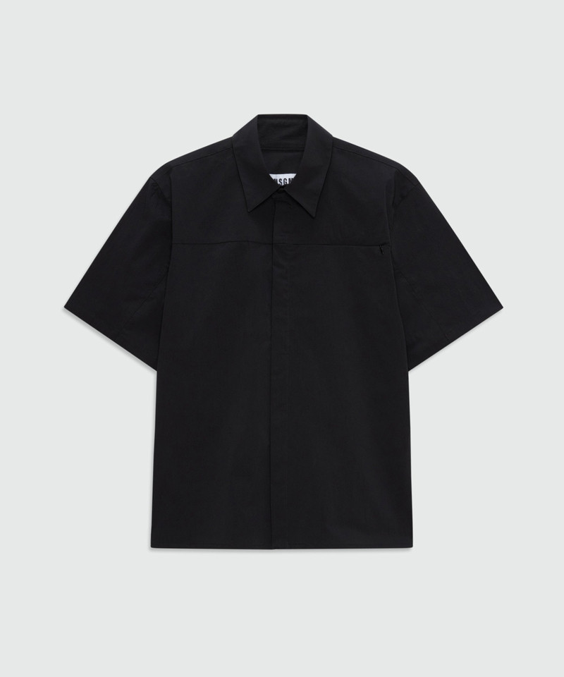 Black stretch cotton short-sleeve shirt with classic collar 1