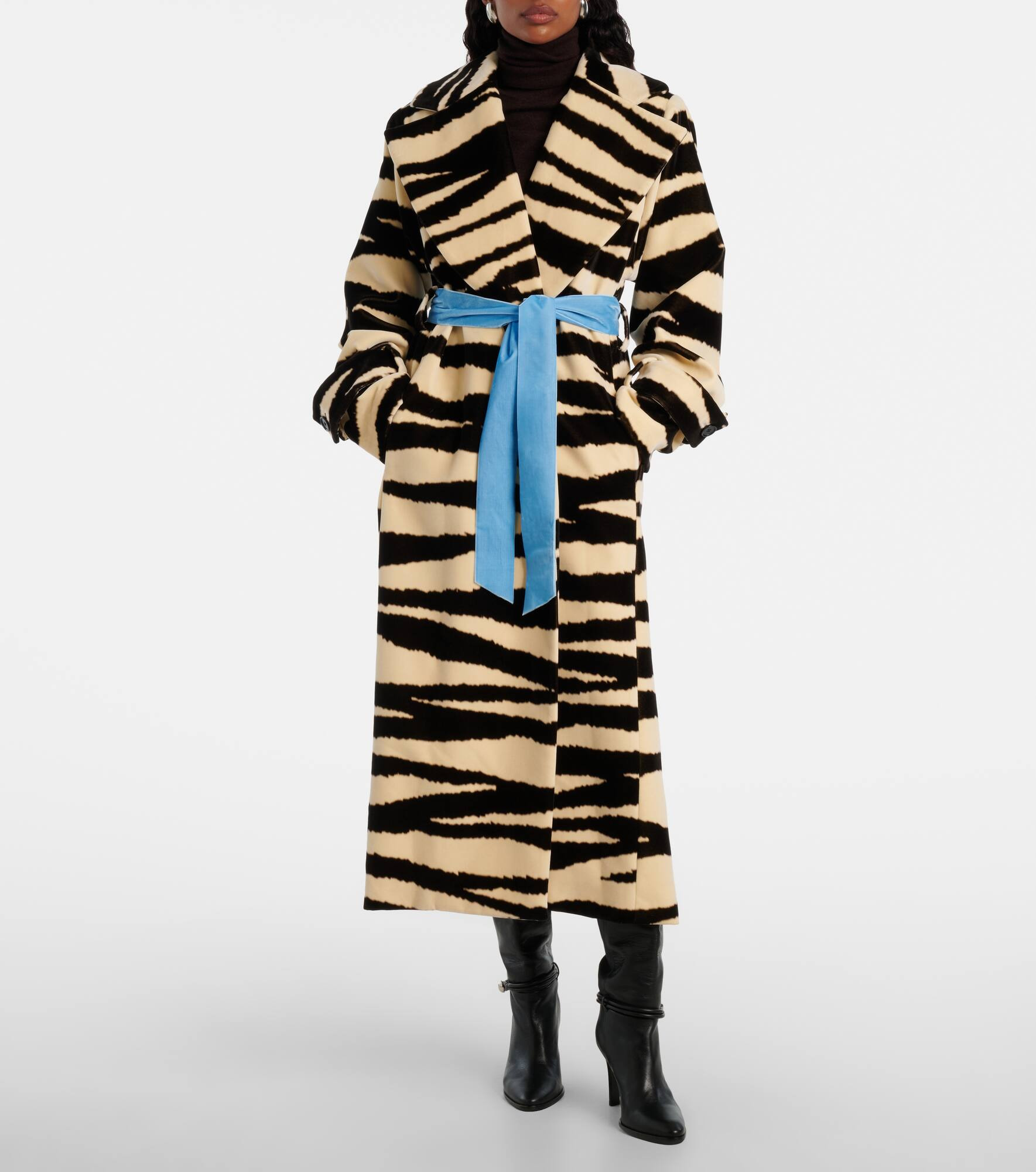 Zebra-print cotton velvet wrap coat - 6