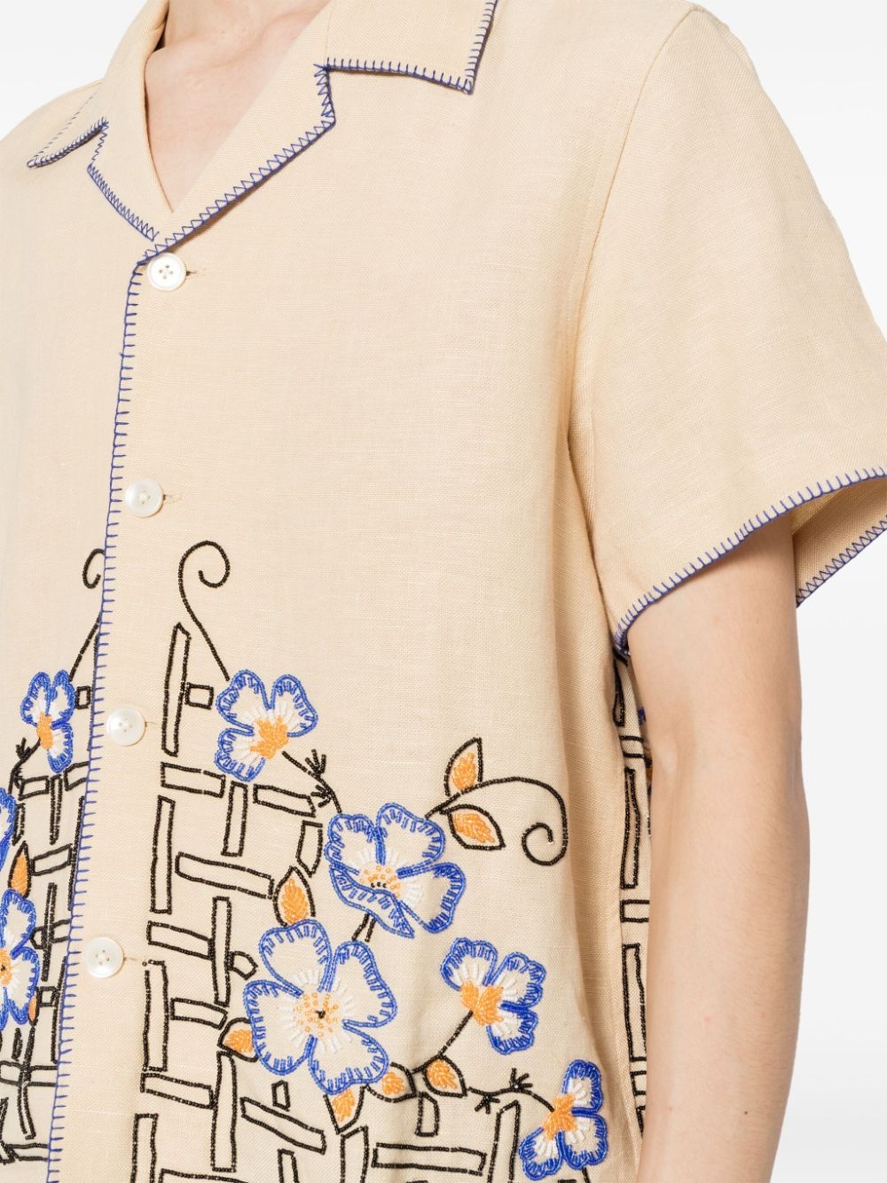 Himalayan Poppy short-sleeve linen shirt - 5