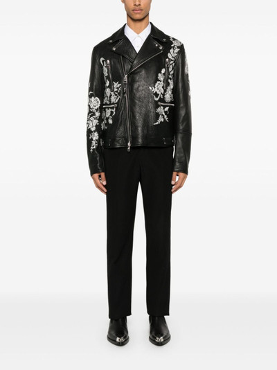 Alexander McQueen floral-embroidered leather biker jacket outlook