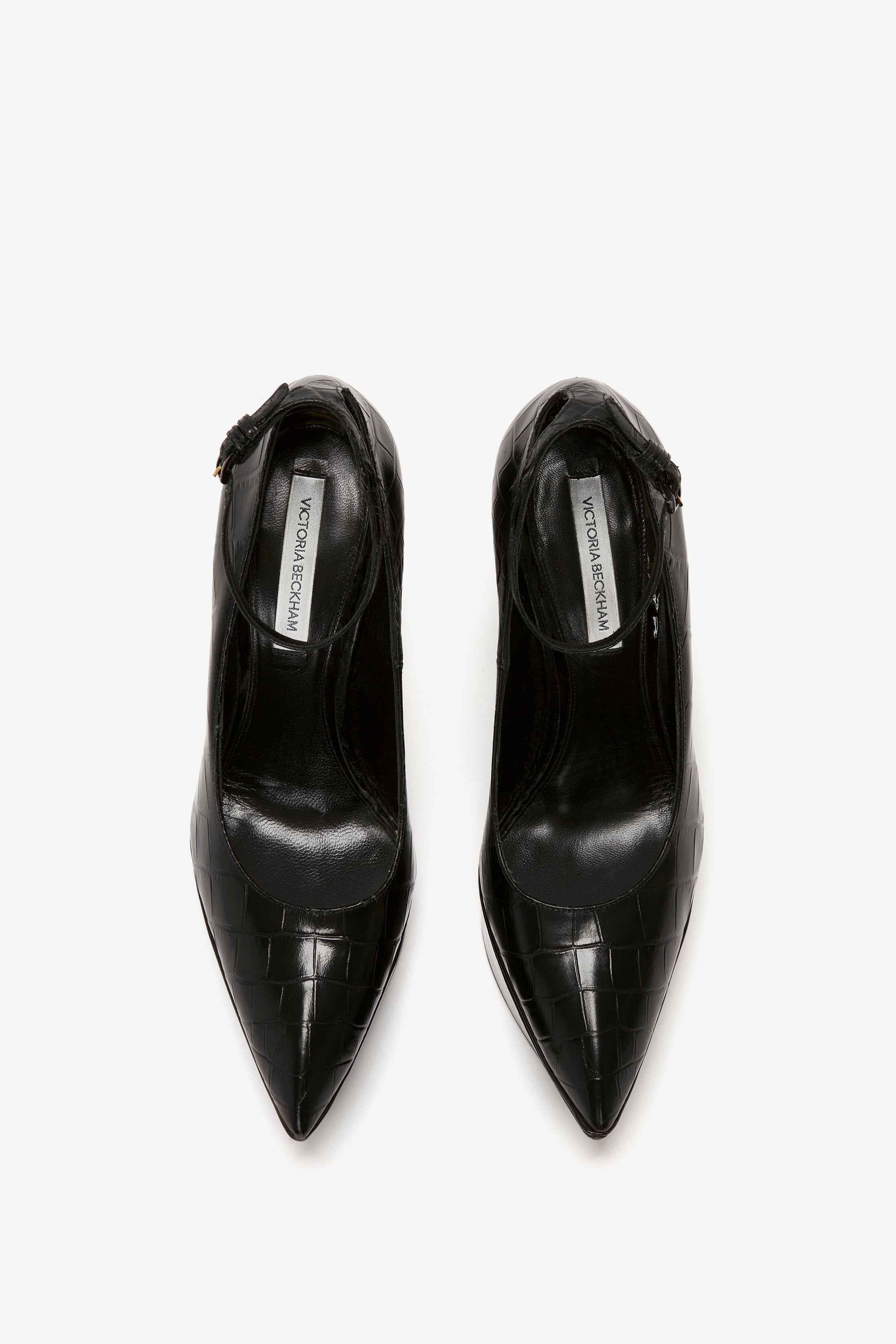 Ankle Strap Wedge Pump In Black Croc-Effect Leather - 4