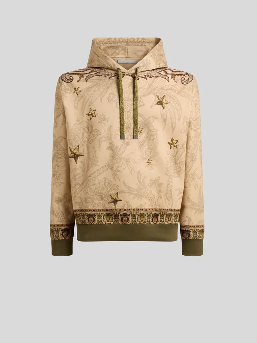 COTTON-BLEND HOODED SWEATSHIRT WITH PLACED PEGASO PRINT - 1