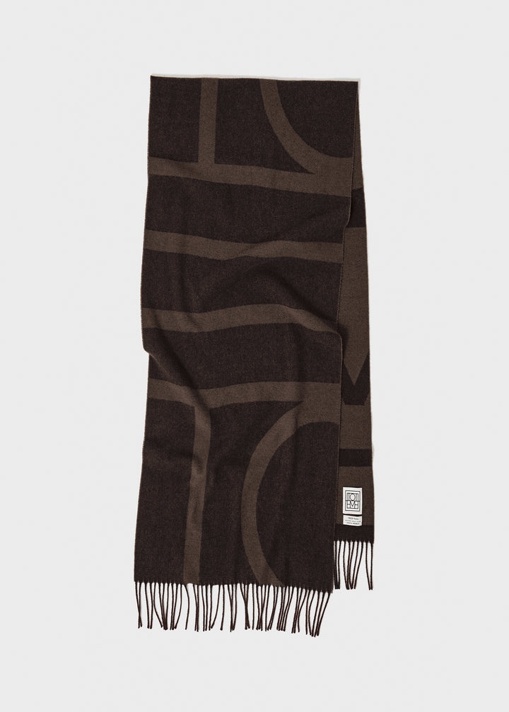 Monogram jacquard wool scarf dark brown - 1