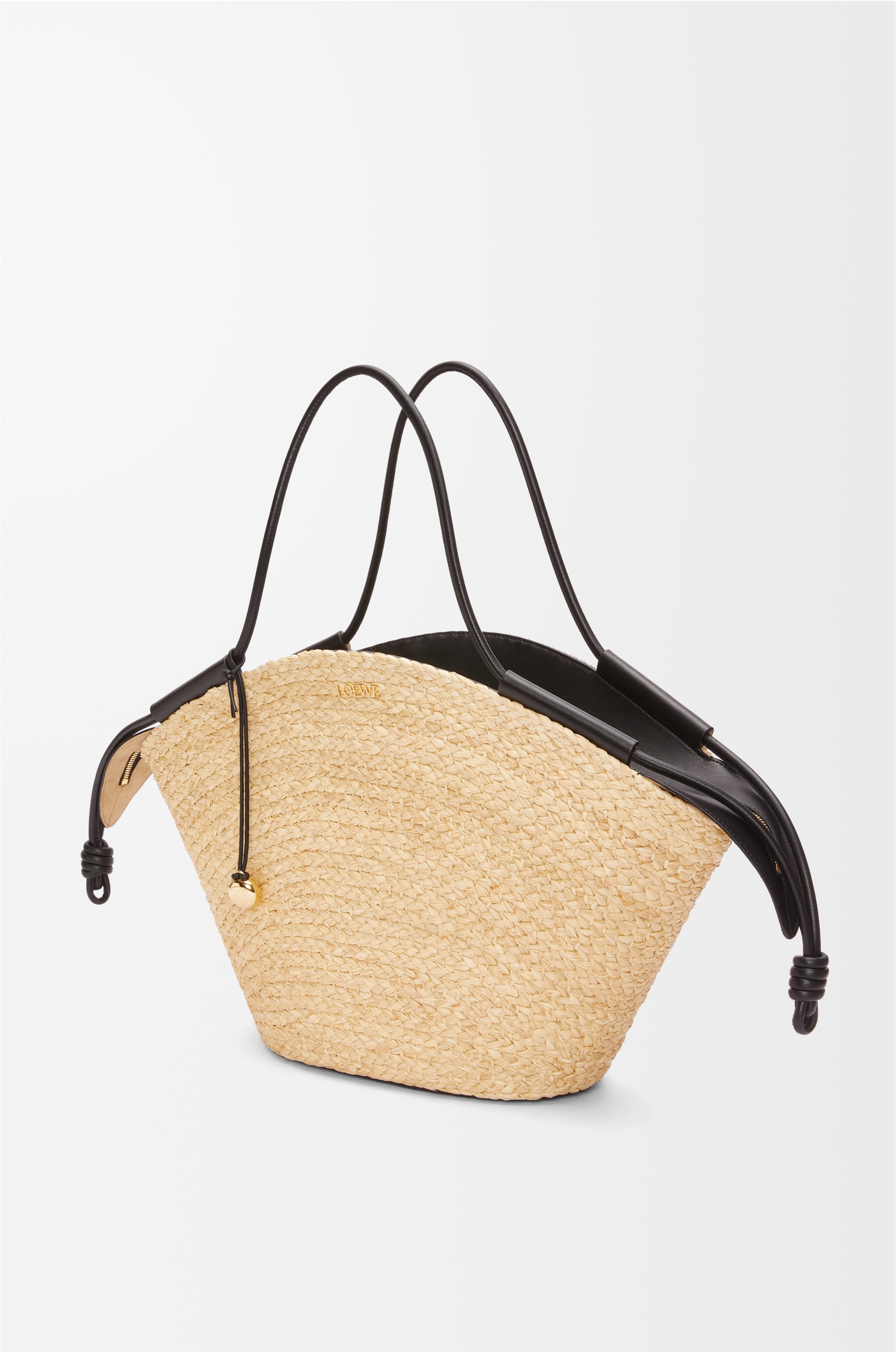 Large Paseo basket in raffia and nappa calfskin - 4