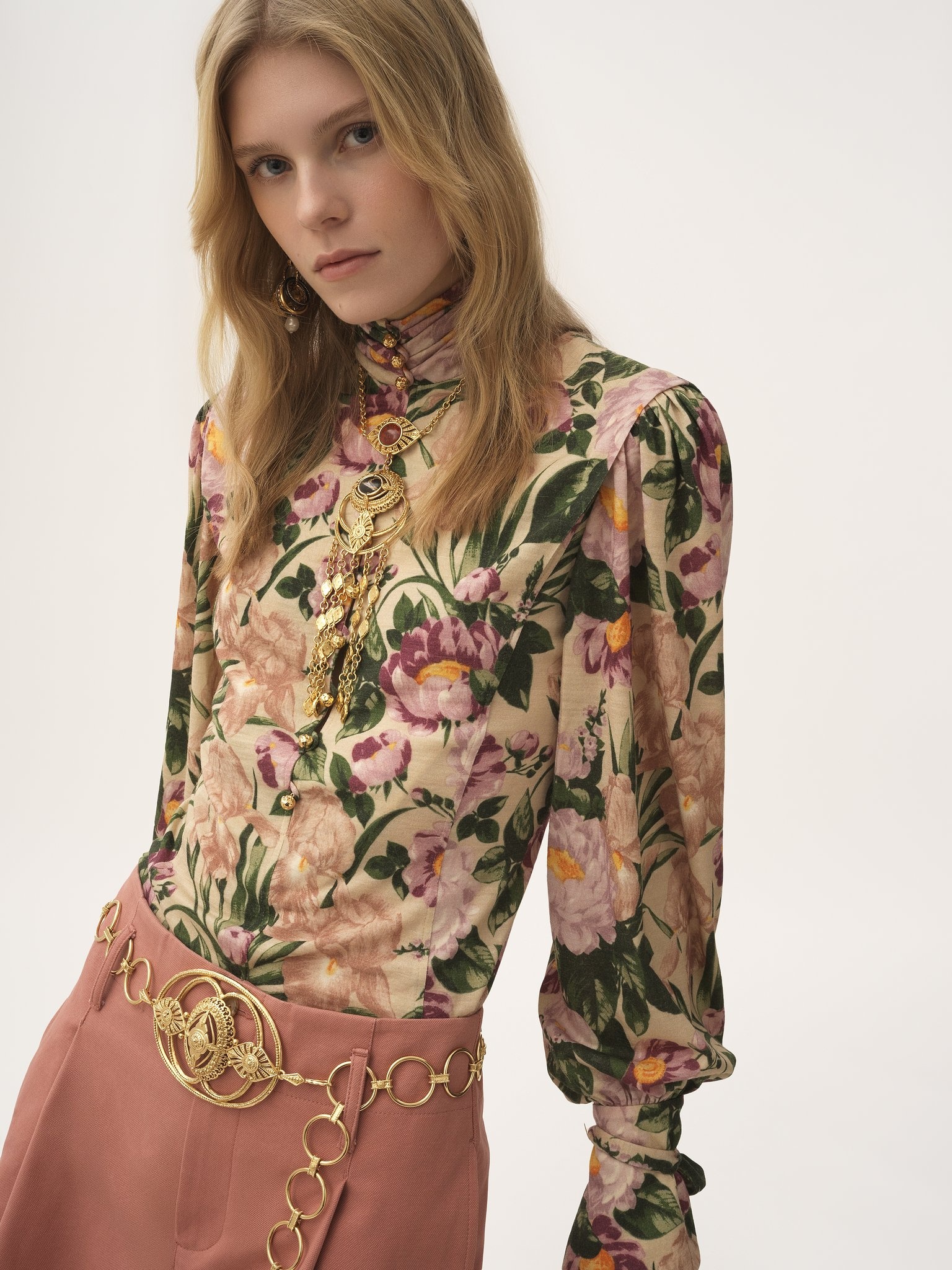 BUTTONED MOCK-NECK TOP IN WOOL JERSEY - 7