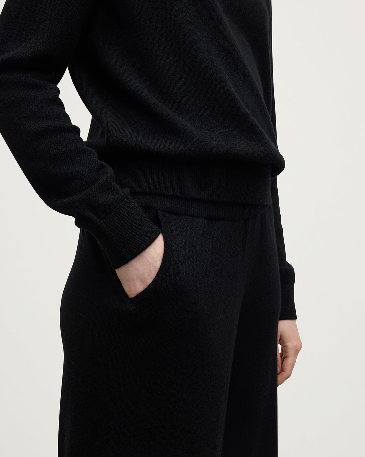 Wide Leg Black Cashmere Trousers - 5