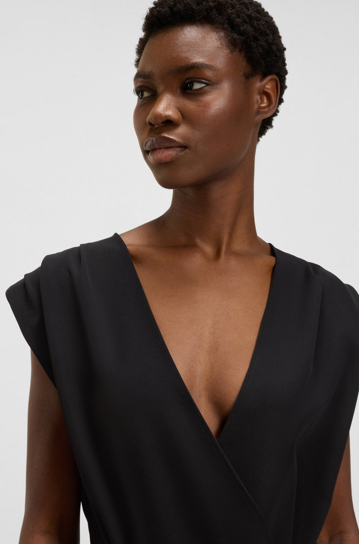 WRAP-FRONT PLEATED JUMPSUIT IN CREPE WITH PRESS-STUDS - 5